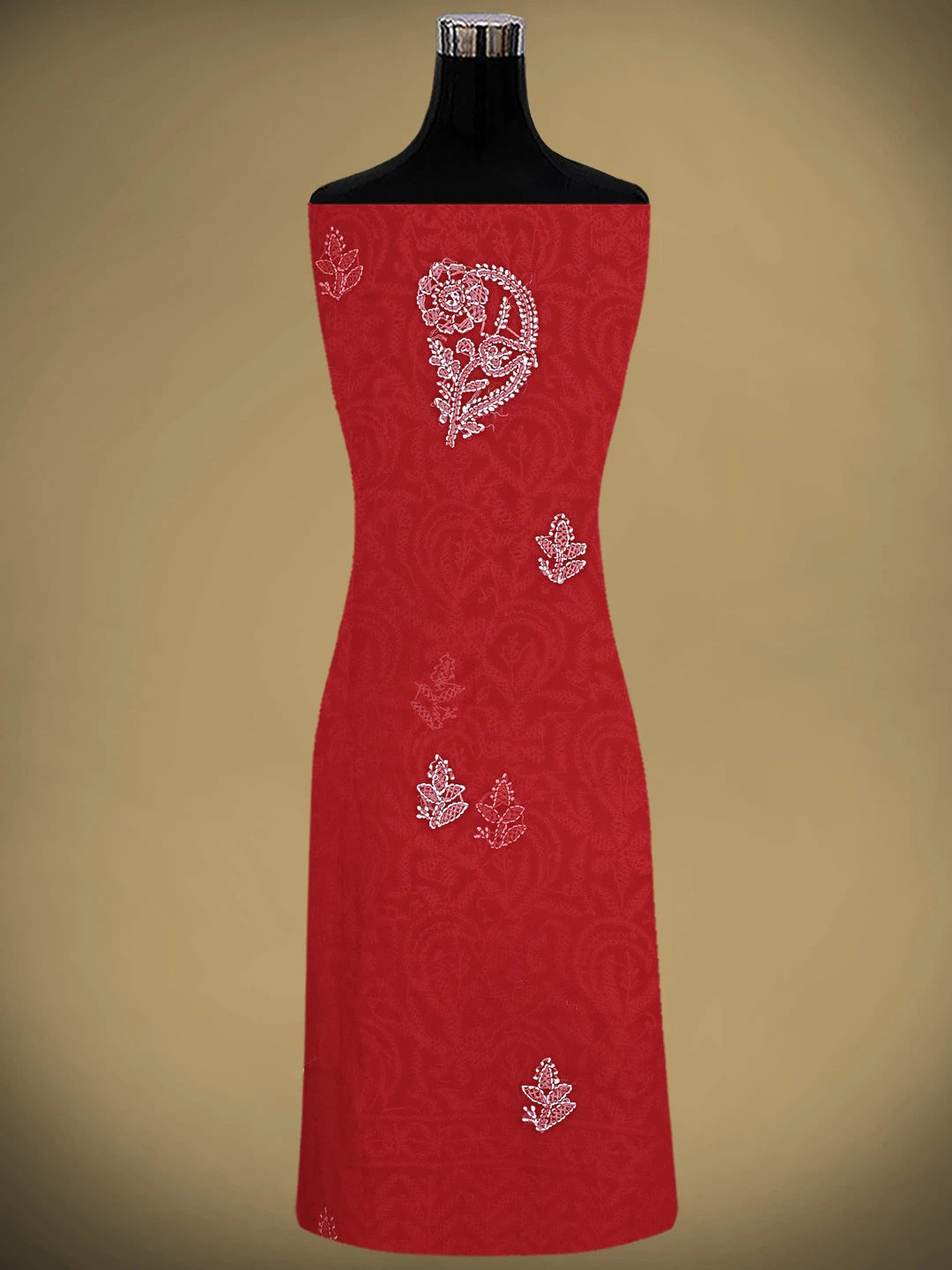 Ada Hand Embroidered Red Georgette Lucknowi Chikankari Unstitched Suit Piece 01A907703