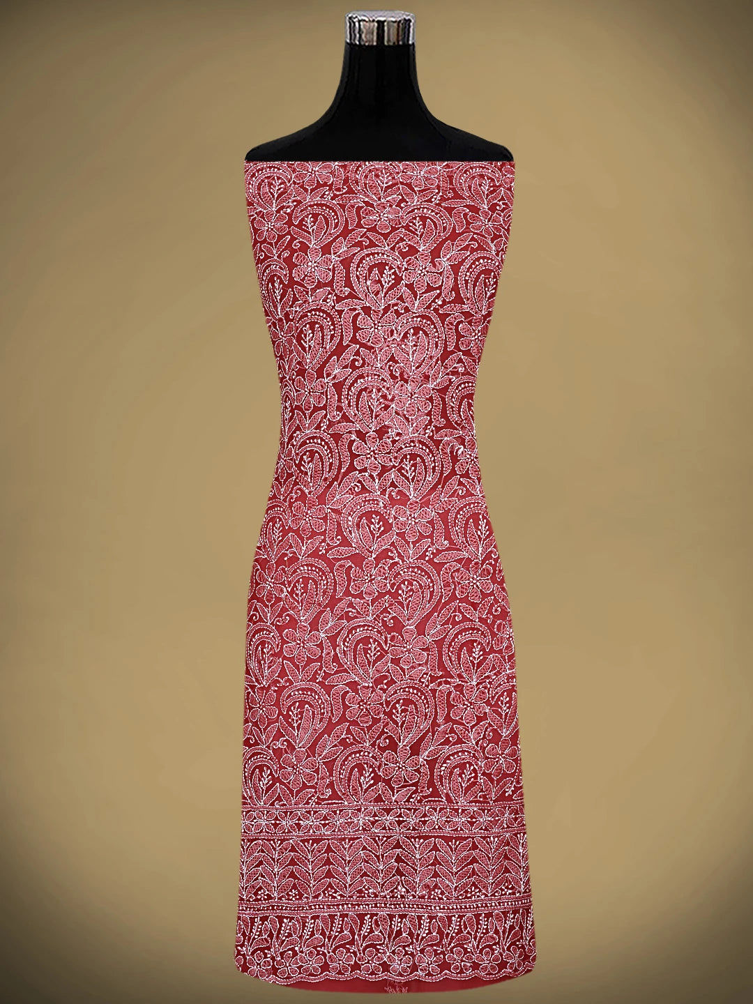 Ada Hand Embroidered Red Georgette Lucknowi Chikankari Unstitched Suit Piece 01A907703