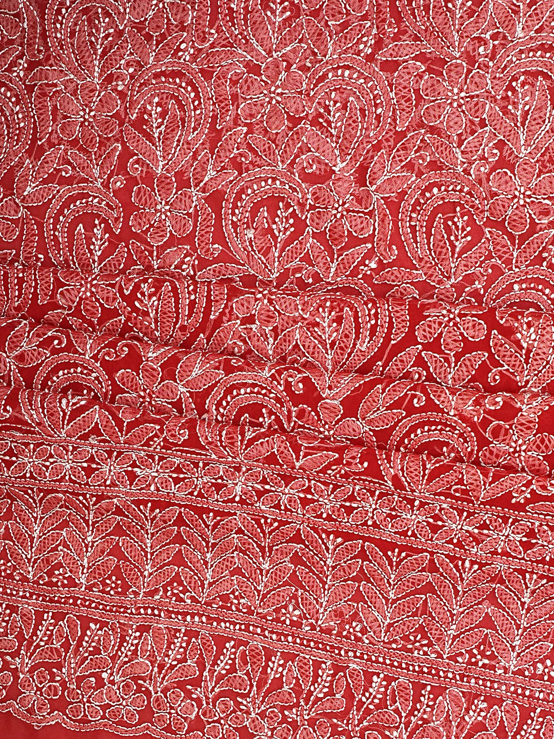 Ada Hand Embroidered Red Georgette Lucknowi Chikankari Unstitched Suit Piece 01A907703