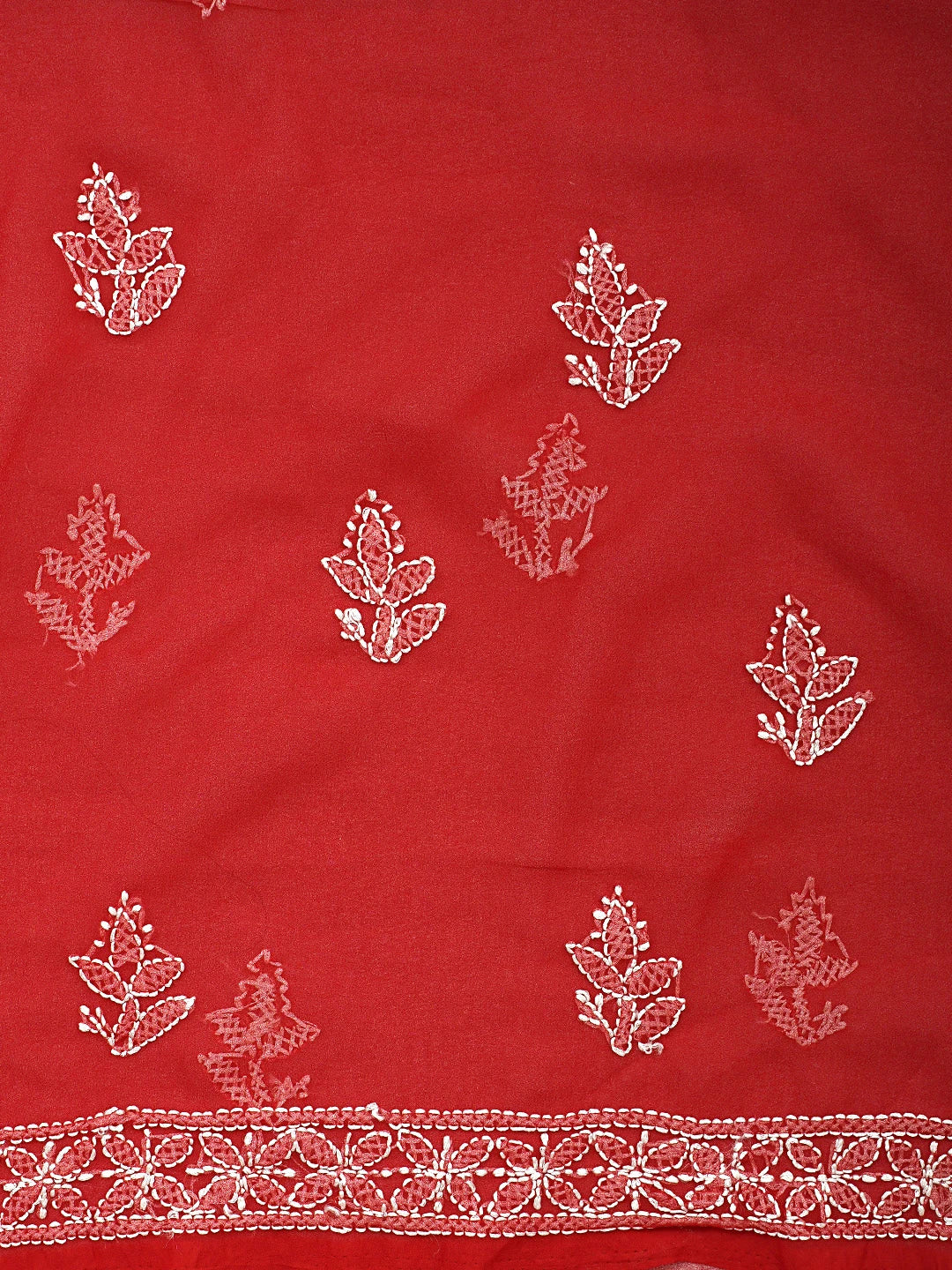 Ada Hand Embroidered Red Georgette Lucknowi Chikankari Unstitched Suit Piece 01A907703