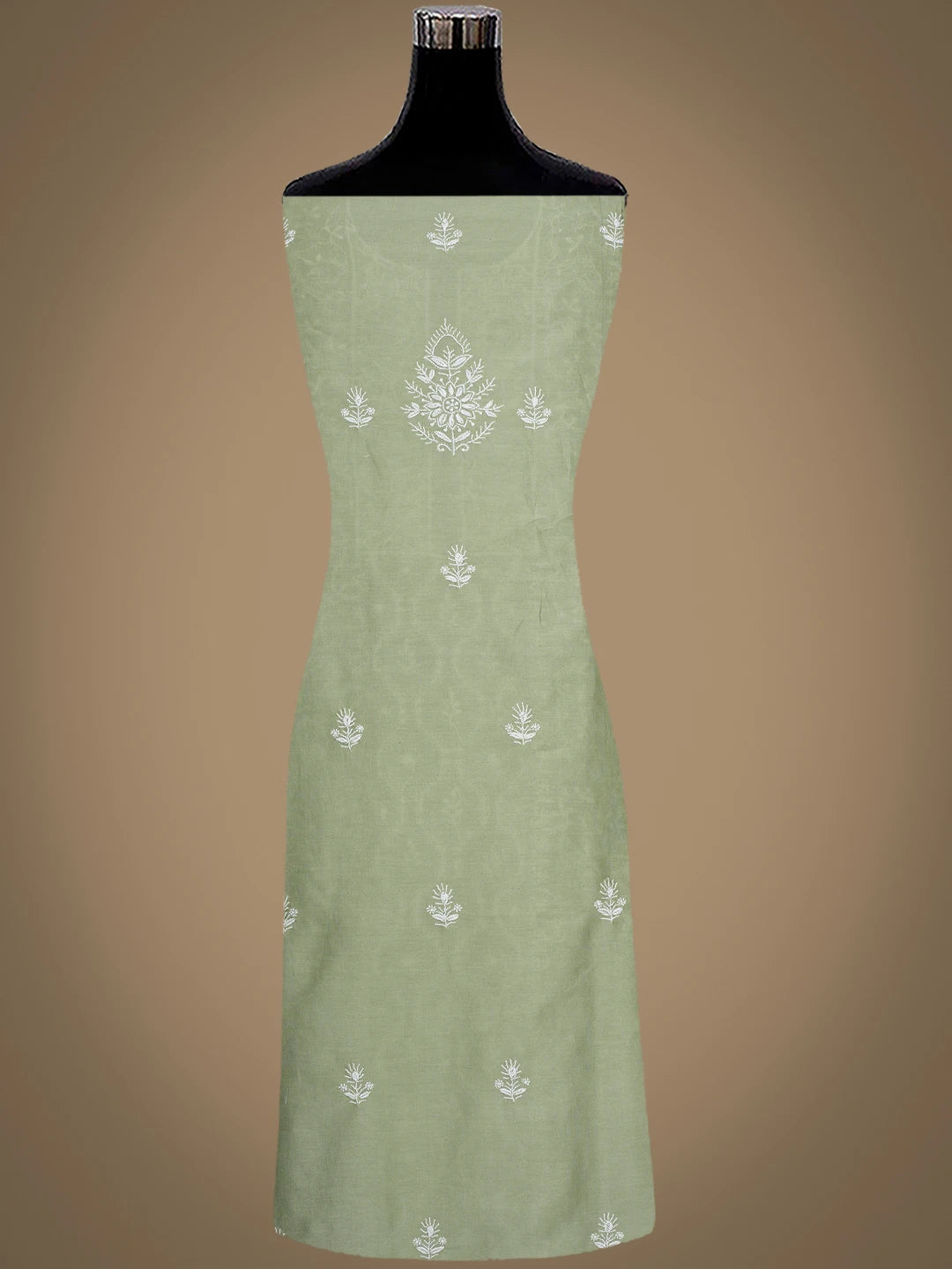 Ada Hand Embroidered Pista Green Chanderi Lucknowi Chikankari Unstitched Kurta Dupatta Set 01A932547