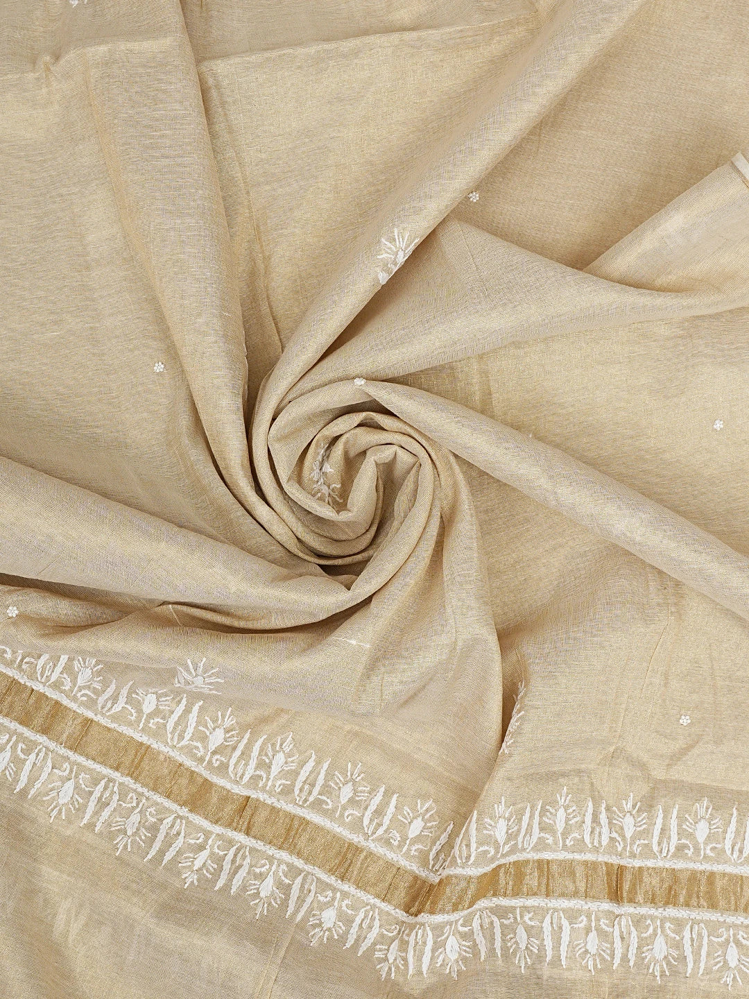 Ada Hand Embroidered Fawn Tissue Lucknowi Chikankari Unstitched Kurta Dupatta Set With Cutdana Work 01A932013