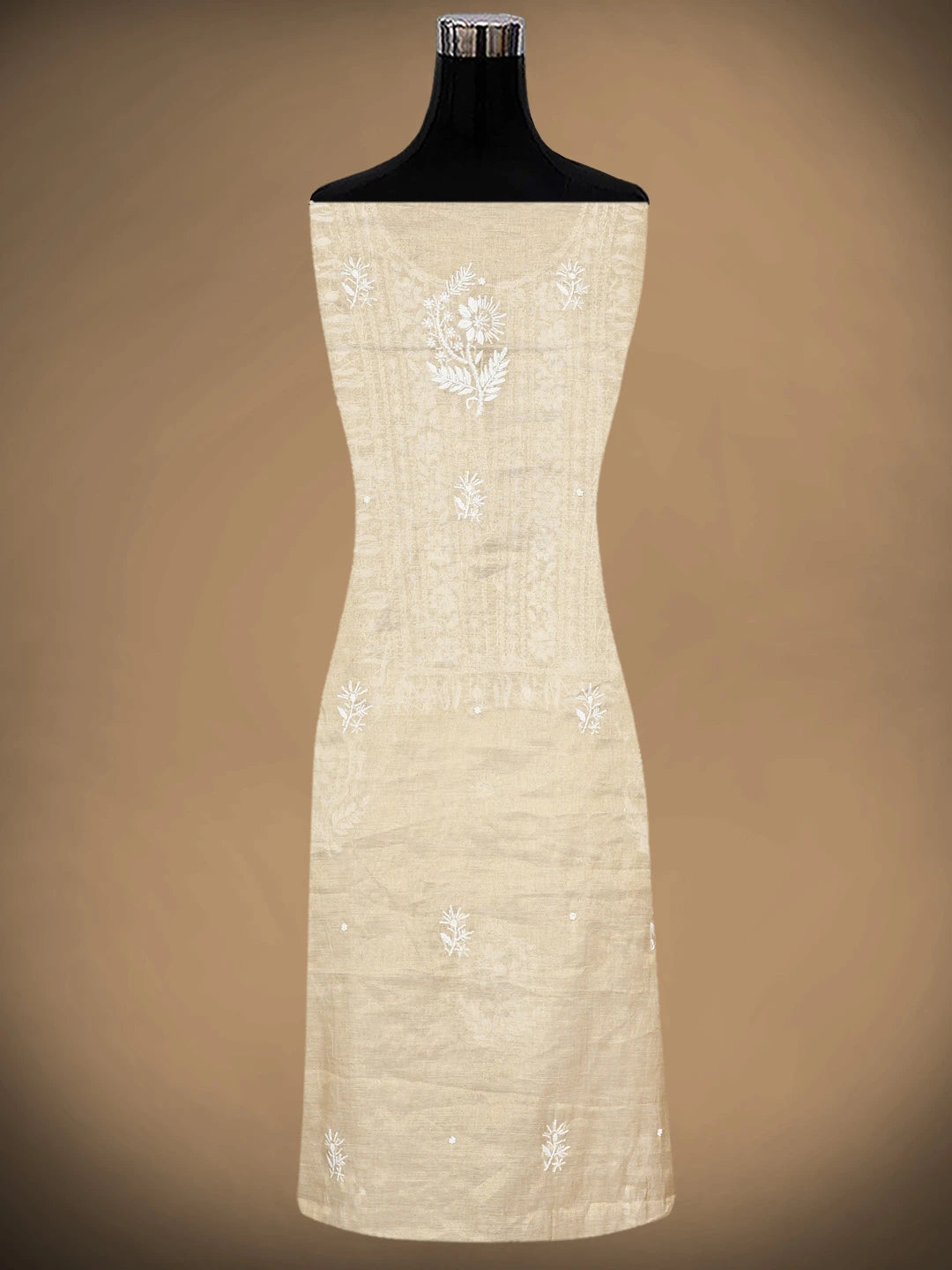 Ada Hand Embroidered Fawn Tissue Lucknowi Chikankari Unstitched Kurta Dupatta Set With Cutdana Work 01A932013