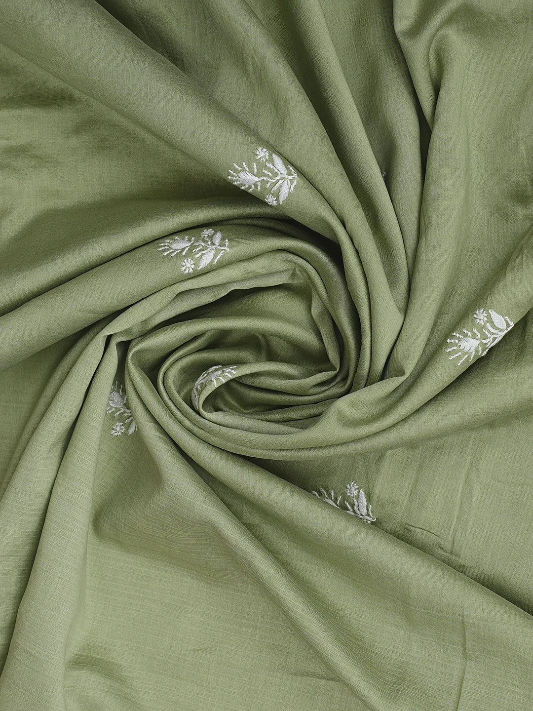 Ada Hand Embroidered Pista Green Chanderi Lucknowi Chikankari Unstitched Kurta Dupatta Set 01A932547