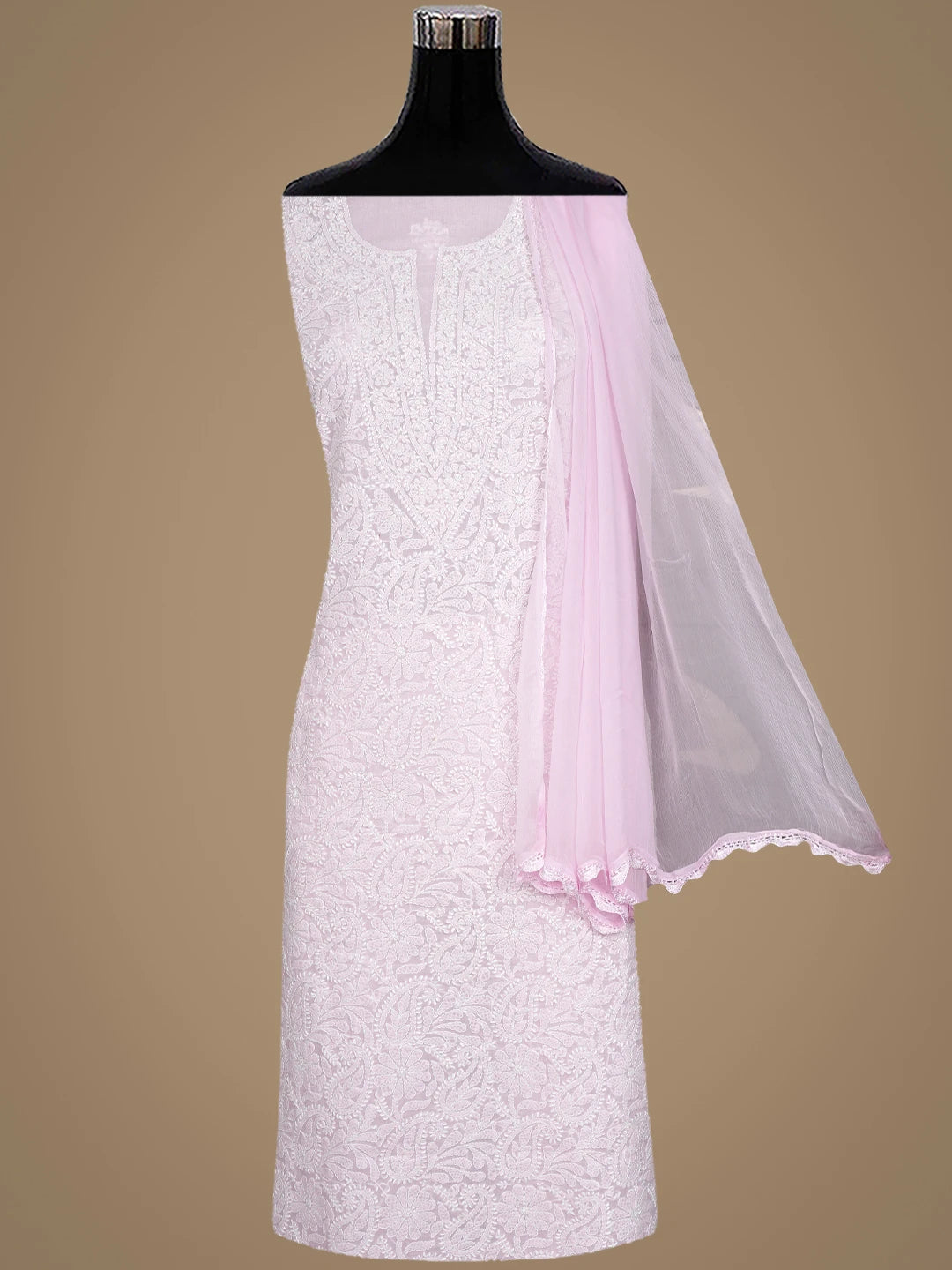 Ada Hand Embroidered Light Pink Cotton Lucknowi Chikankari Unstitched Suit Piece with Chiffon Dupatta 01A932473