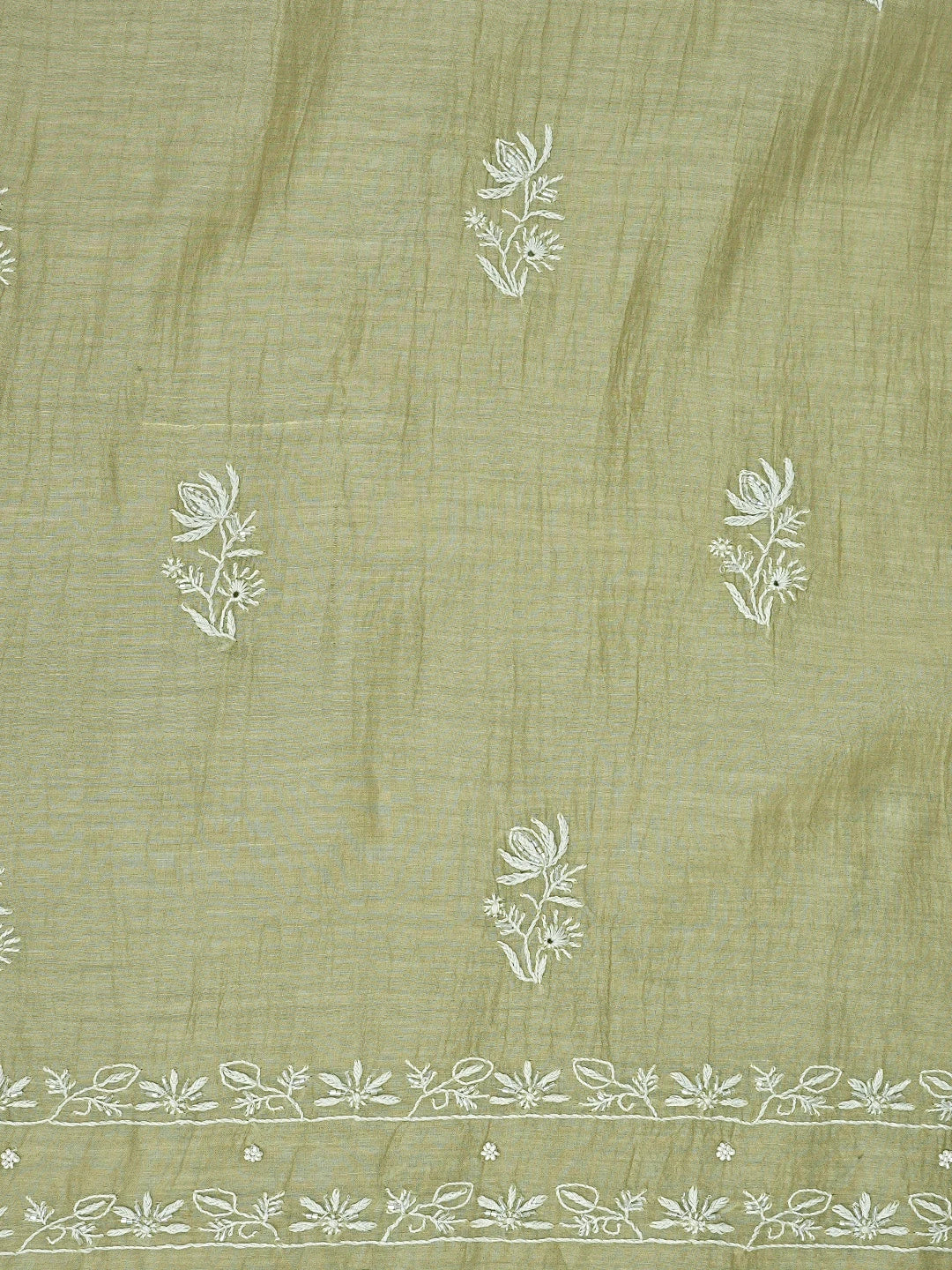 Ada Hand Embroidered Pista Green Chanderi Lucknowi Chikankari Unstitched Kurta Dupatta Set With Cutdana Work 01A922107