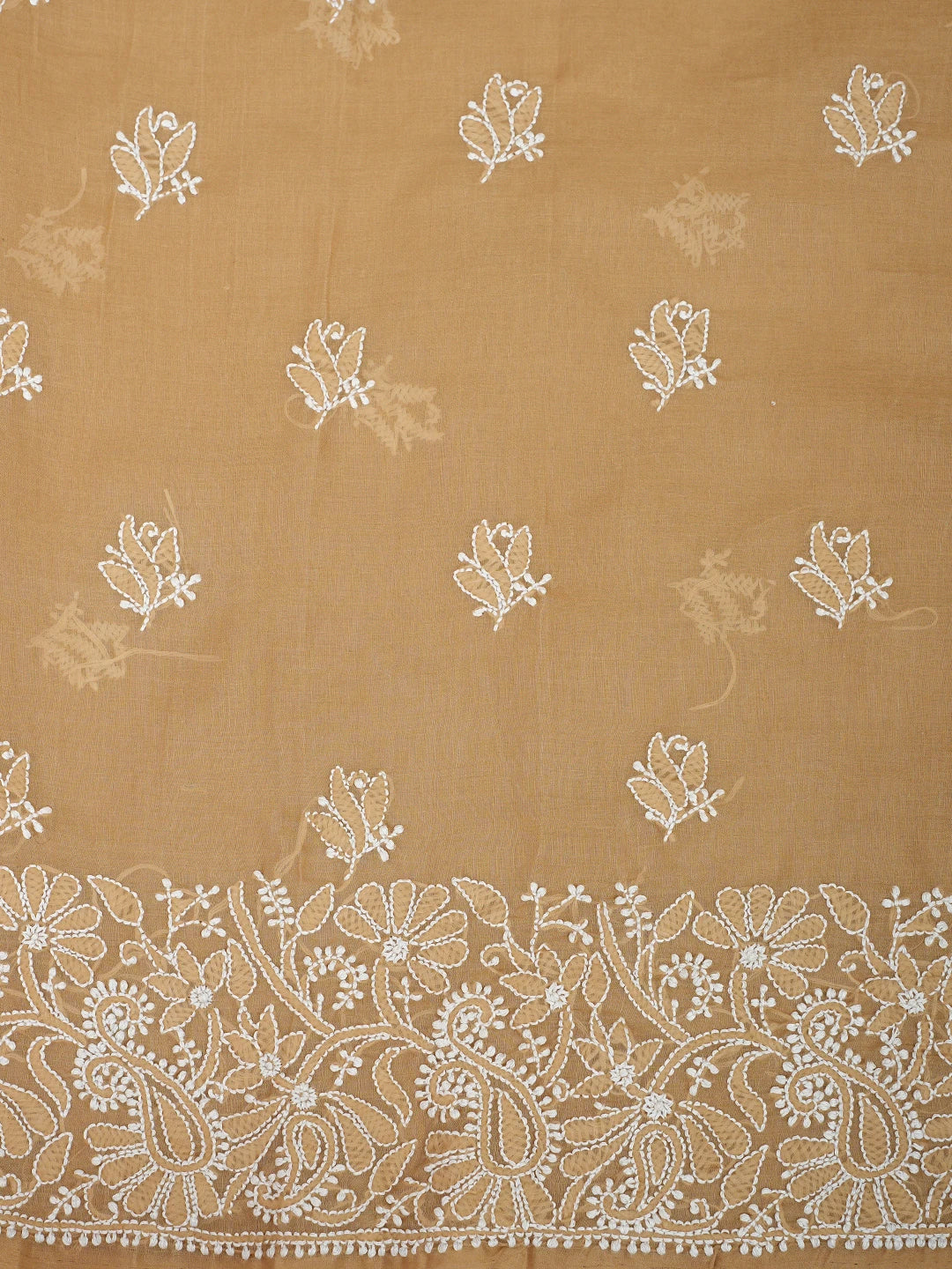 Ada Hand Embroidered Fawn Cotton Lucknowi Chikankari Unstitched Suit Piece with Chiffon Dupatta 01A932477