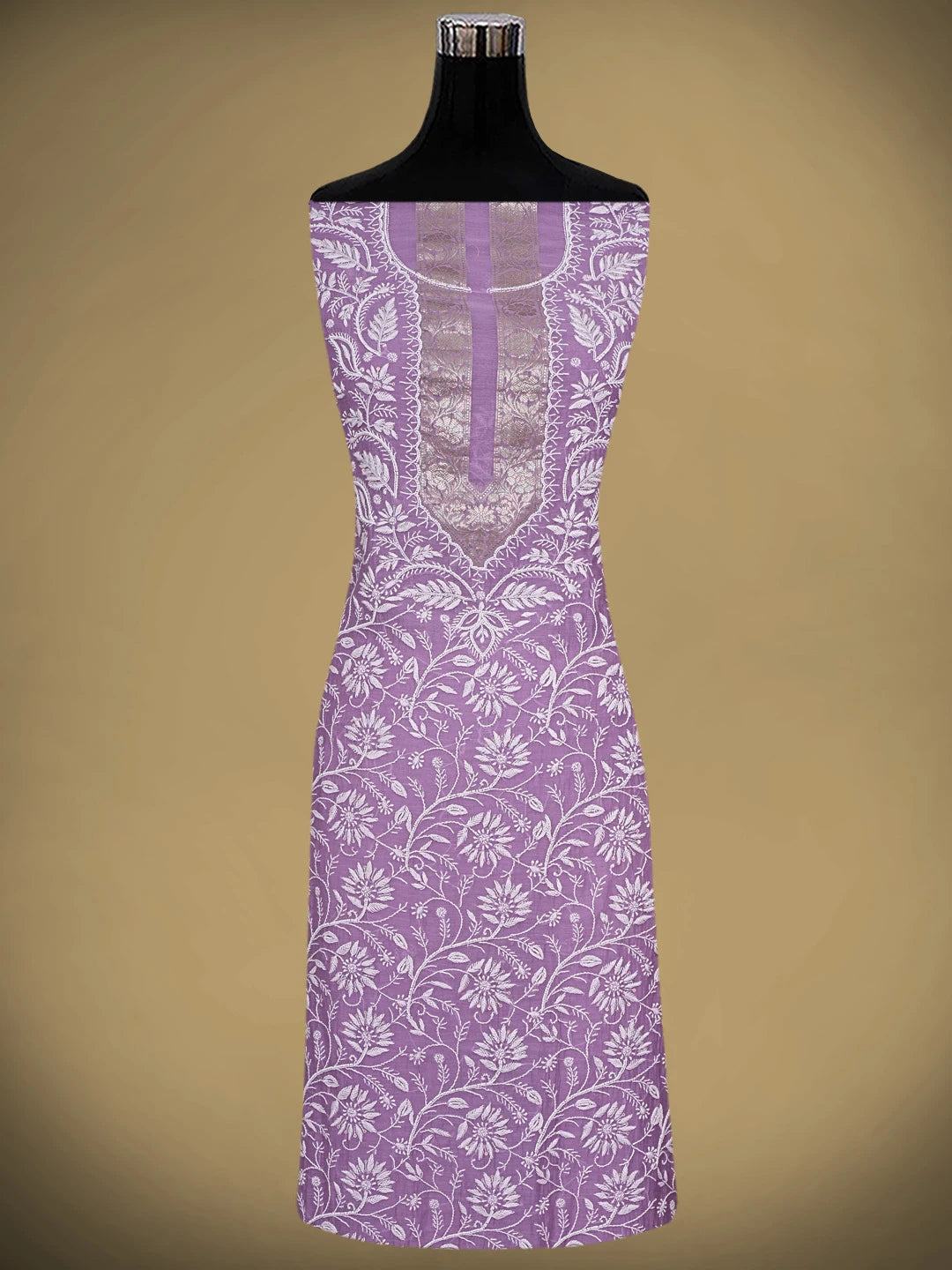 Ada Hand Embroidered Mauve Chanderi Lucknowi Chikankari Unstitched Kurta Dupatta Set With Sequinned Work 01A898252