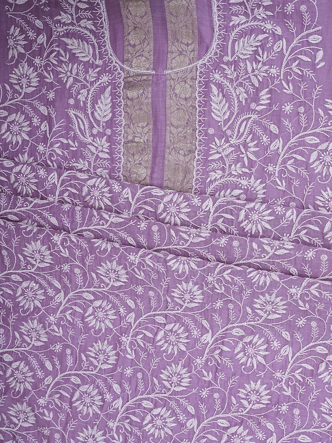 Ada Hand Embroidered Mauve Chanderi Lucknowi Chikankari Unstitched Kurta Dupatta Set With Sequinned Work 01A898252
