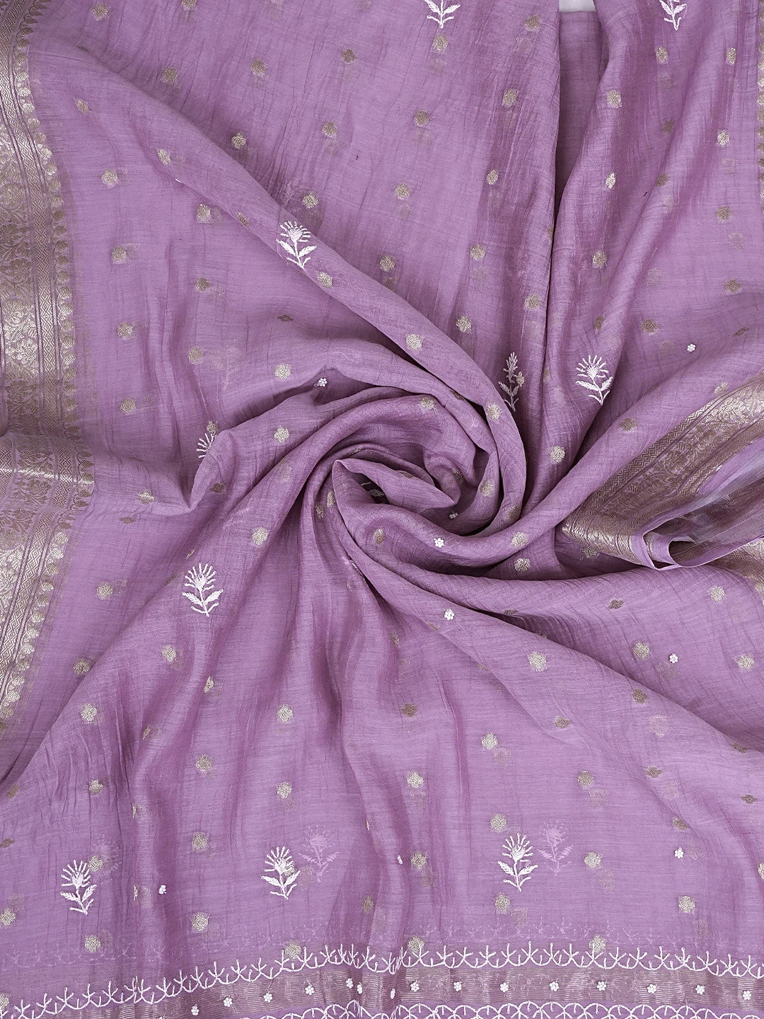Ada Hand Embroidered Mauve Chanderi Lucknowi Chikankari Unstitched Kurta Dupatta Set With Sequinned Work 01A898252