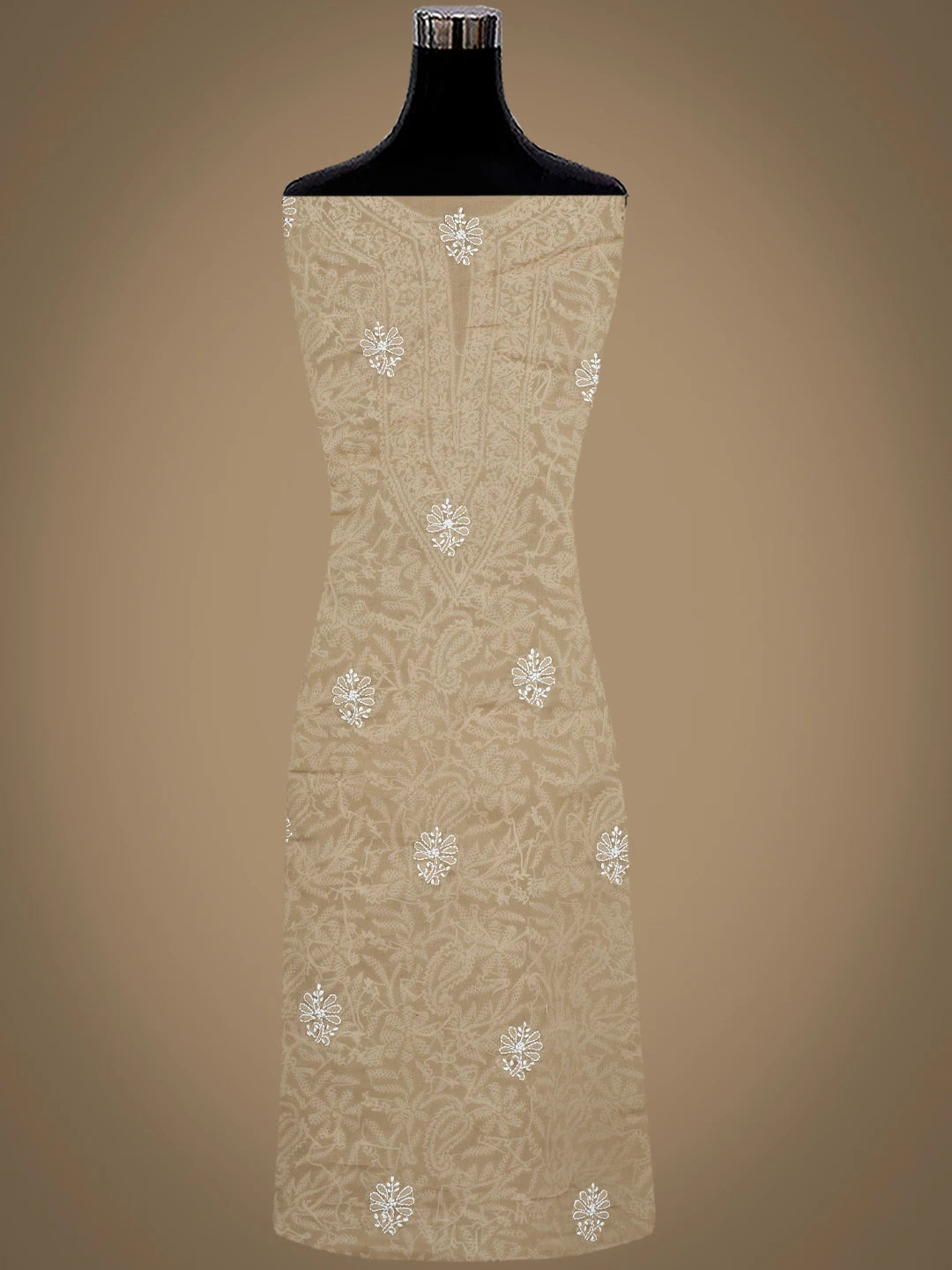 Ada Hand Embroidered Light Fawn Cotton Lucknowi Chikankari Unstitched Suit Piece with Chiffon Dupatta 01A932476