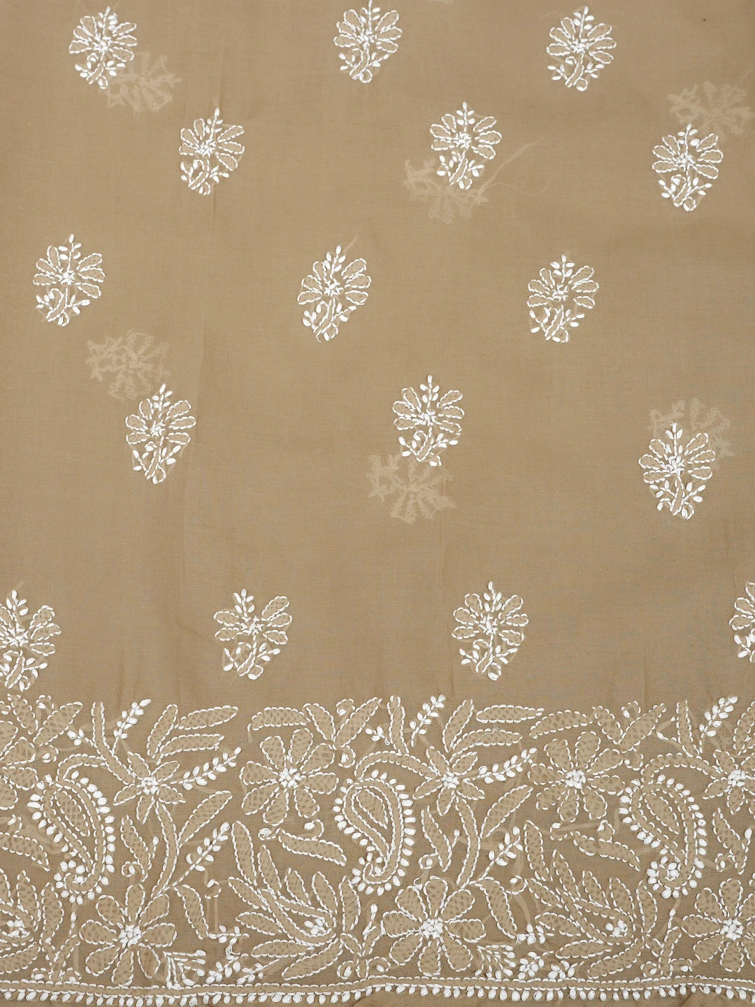 Ada Hand Embroidered Light Fawn Cotton Lucknowi Chikankari Unstitched Suit Piece with Chiffon Dupatta 01A932476