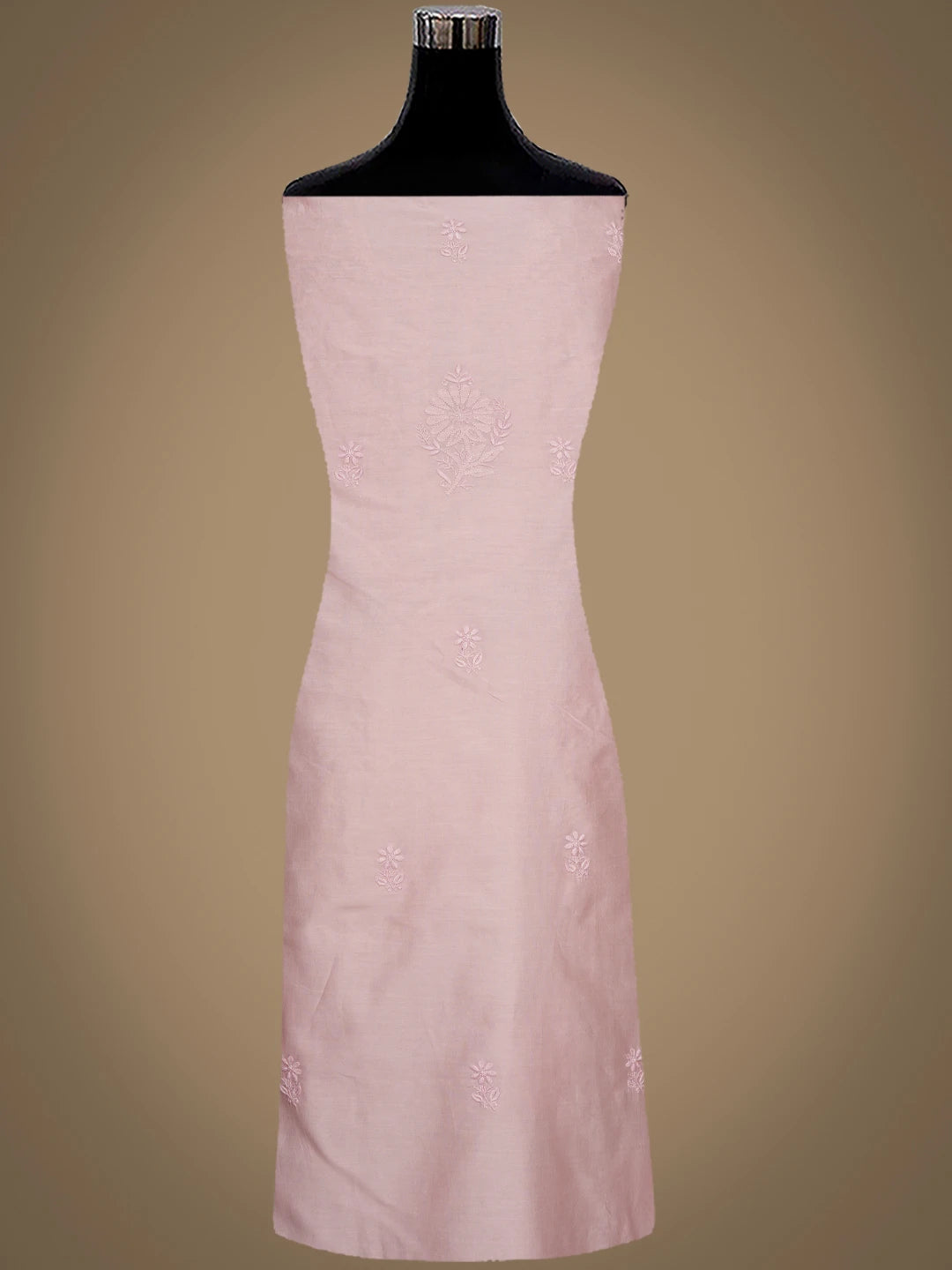 Ada Hand Embroidered Peach Chanderi Lucknowi Chikankari Unstitched Kurta Dupatta Set 01A932538