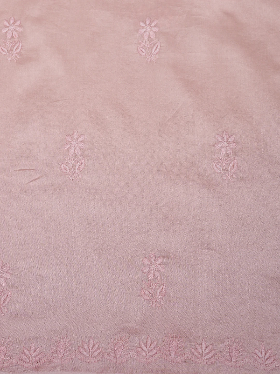 Ada Hand Embroidered Peach Chanderi Lucknowi Chikankari Unstitched Kurta Dupatta Set 01A932538