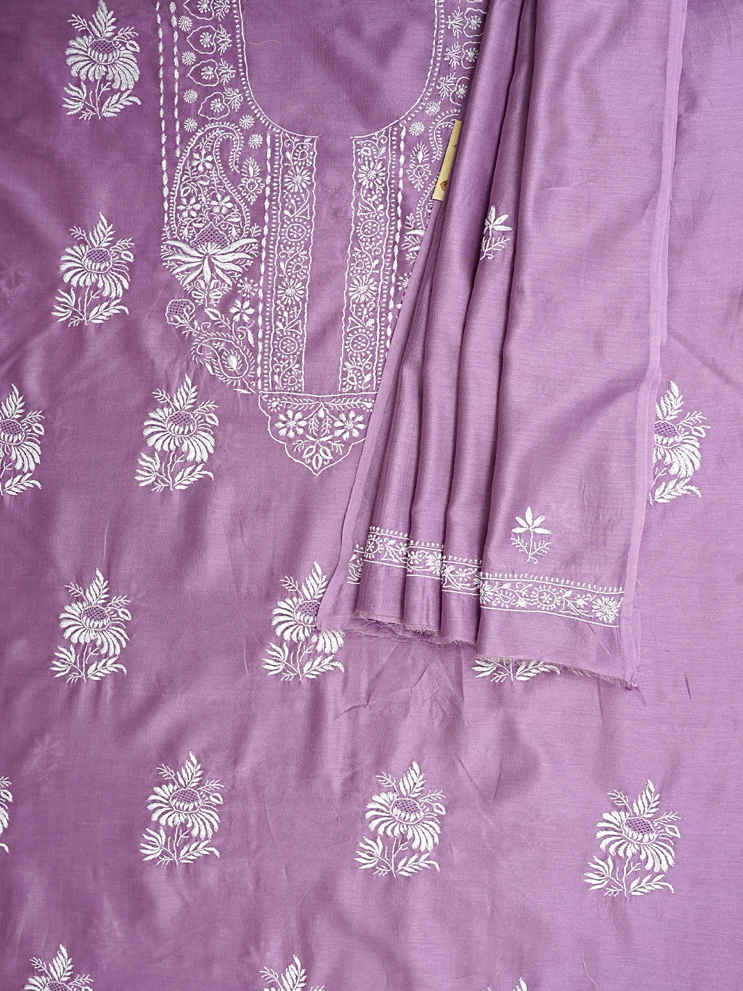 Ada Hand Embroidered Mauve Chanderi Lucknowi Chikankari Kurta Dupatta Set 01A932536