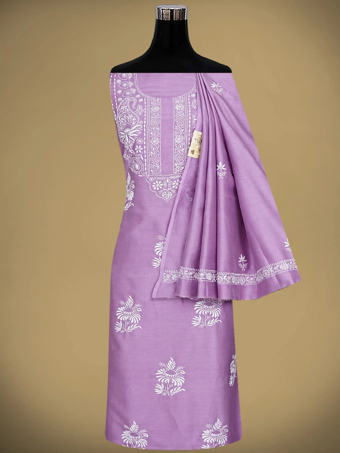 Ada Hand Embroidered Mauve Chanderi Lucknowi Chikankari Kurta Dupatta Set 01A932536