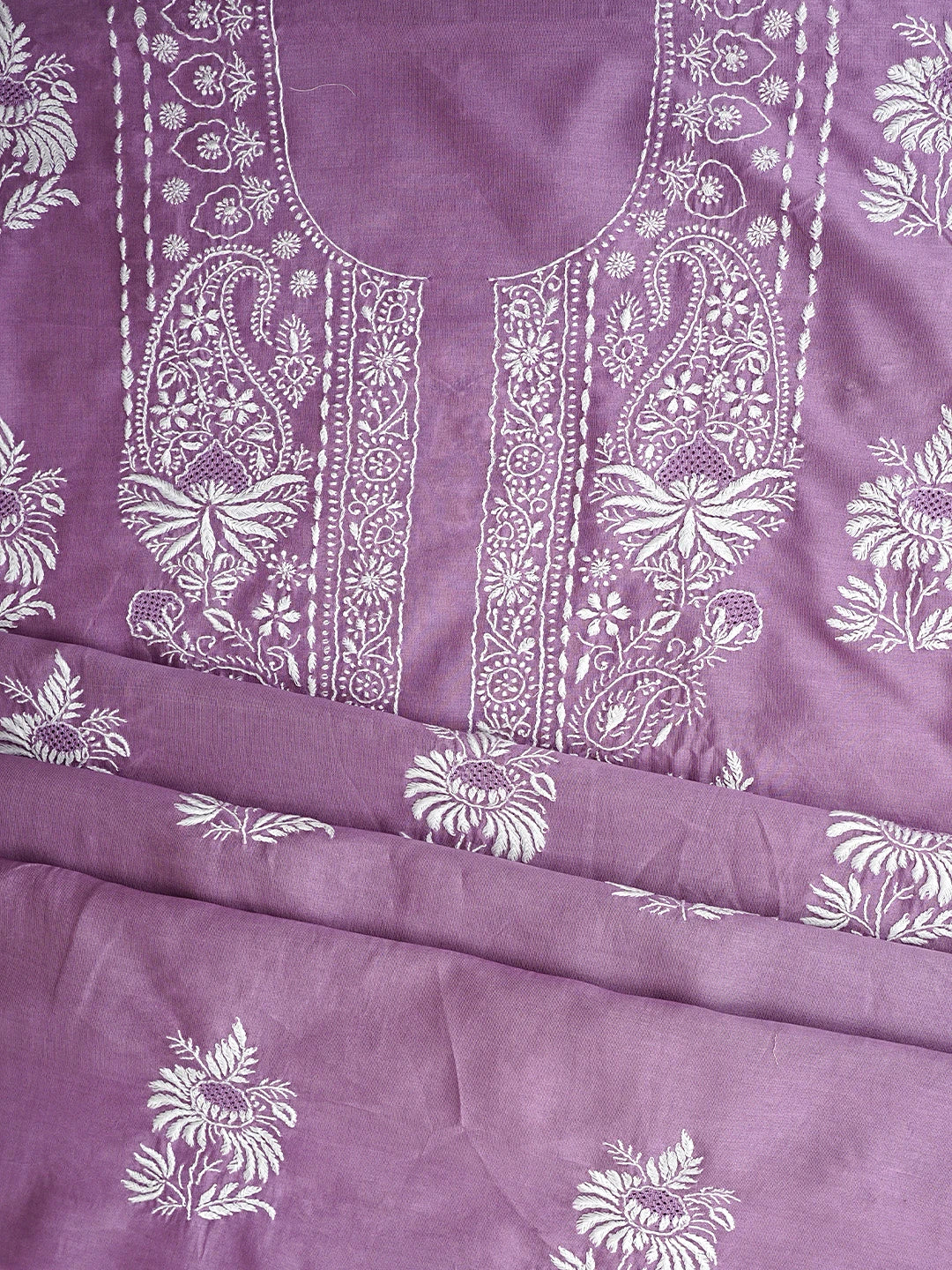 Ada Hand Embroidered Mauve Chanderi Lucknowi Chikankari Kurta Dupatta Set 01A932536