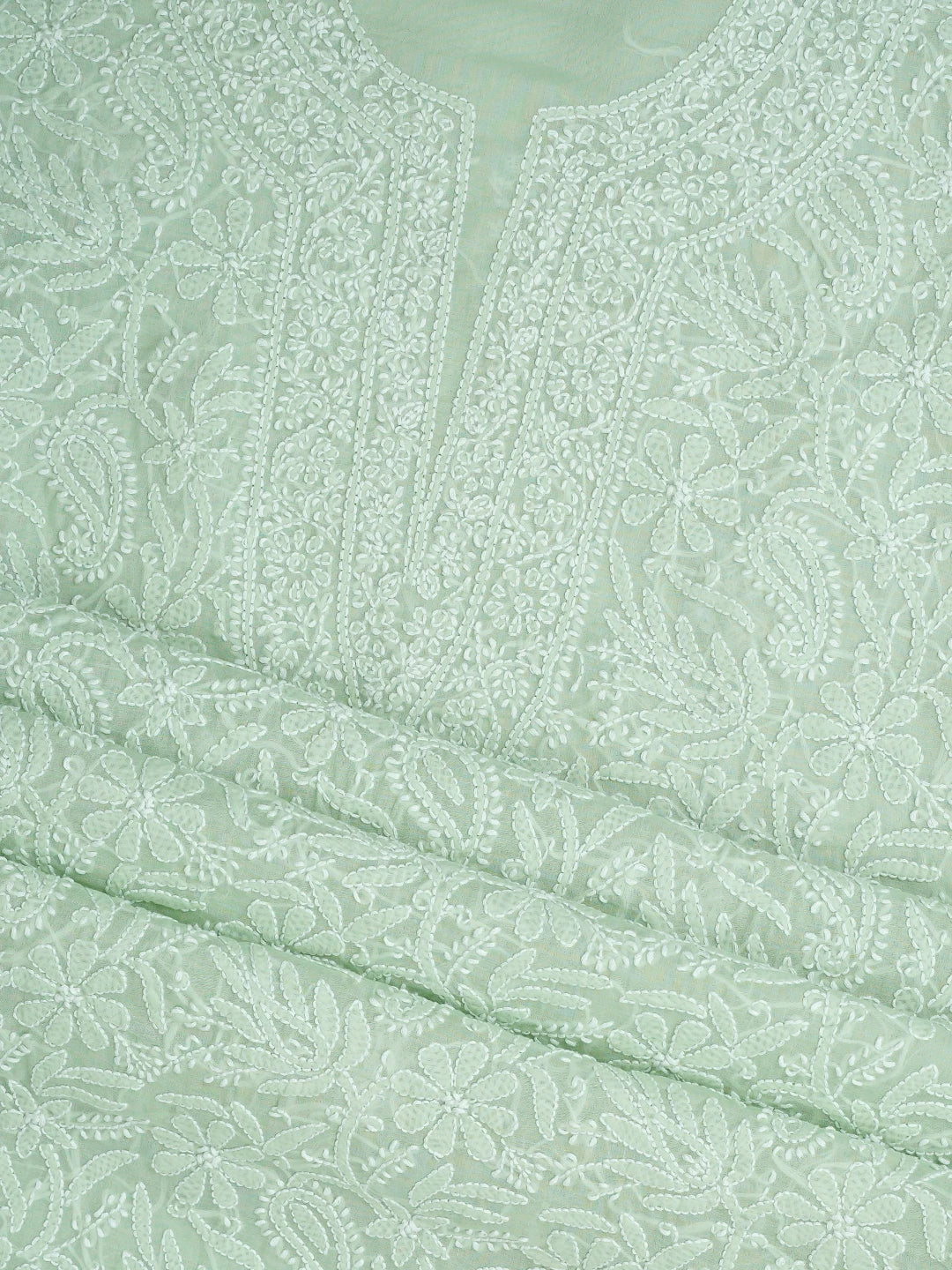 Ada Hand Embroidered Light Green Cotton Lucknowi Chikankari Unstitched Suit Piece with Chiffon Dupatta 01A932472