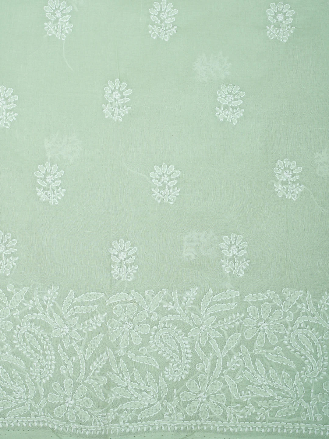 Ada Hand Embroidered Light Green Cotton Lucknowi Chikankari Unstitched Suit Piece with Chiffon Dupatta 01A932472