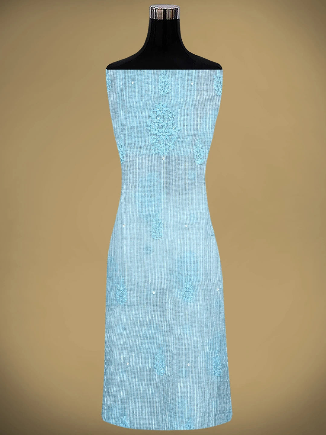 Ada Hand Embroidered Pale Sky Blue Kota Chanderi Lucknowi Chikankari Unstitched Kurta Dupatta Set With Zari Work 01A922036