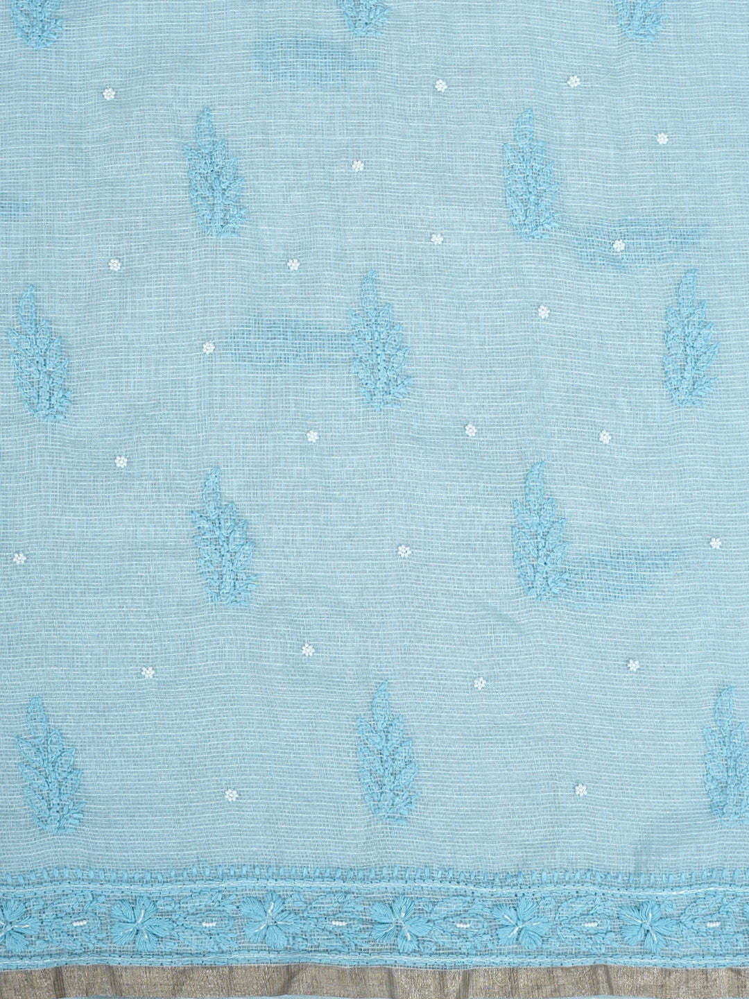Ada Hand Embroidered Pale Sky Blue Kota Chanderi Lucknowi Chikankari Unstitched Kurta Dupatta Set With Zari Work 01A922036