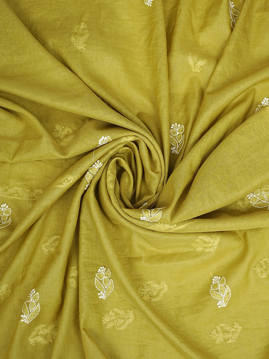 Ada Hand Embroidered Mehendi Green Chanderi Lucknowi Chikankari Unstitched Suit Piece 01A932553