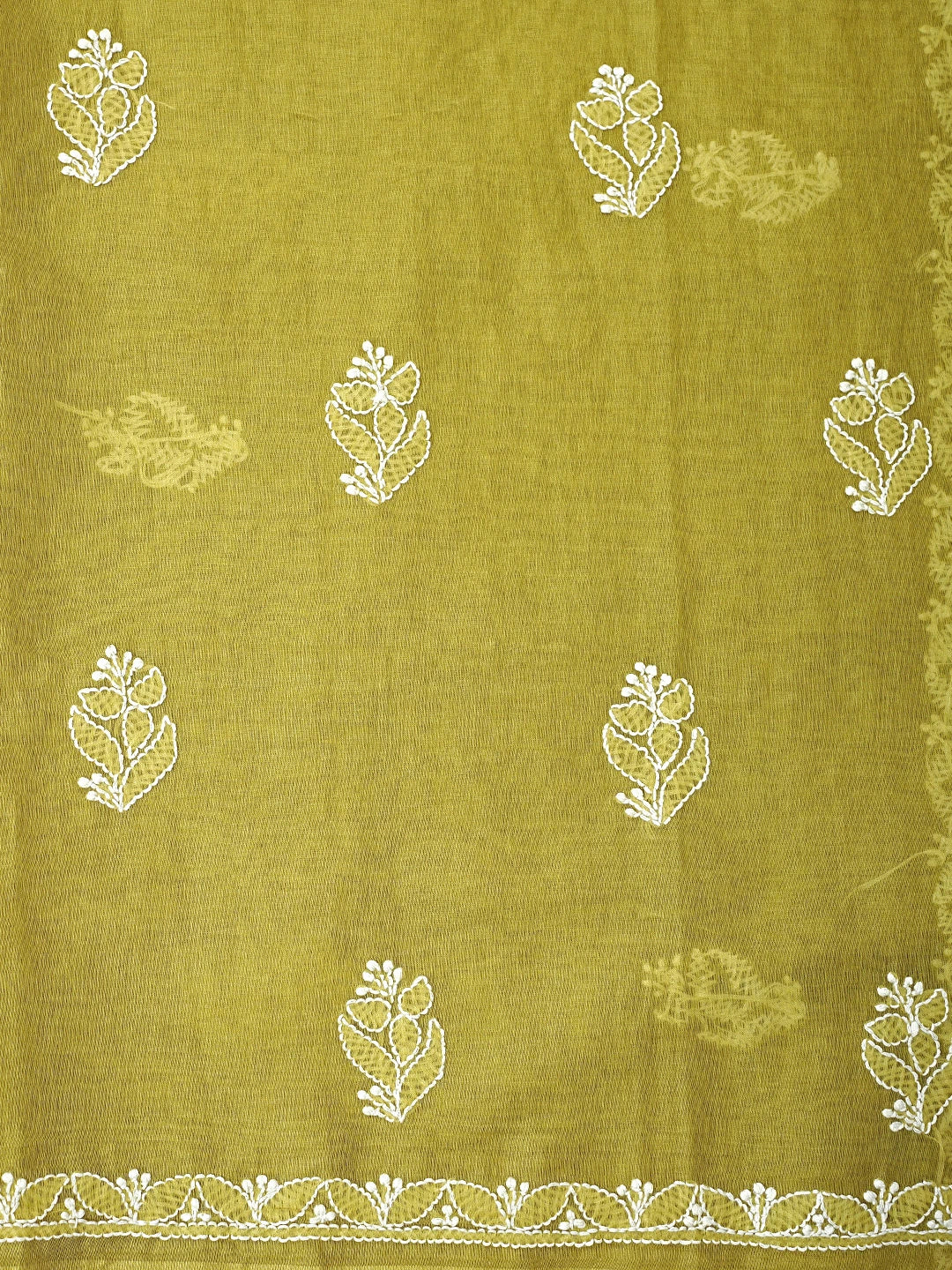 Ada Hand Embroidered Mehendi Green Chanderi Lucknowi Chikankari Unstitched Suit Piece 01A932553