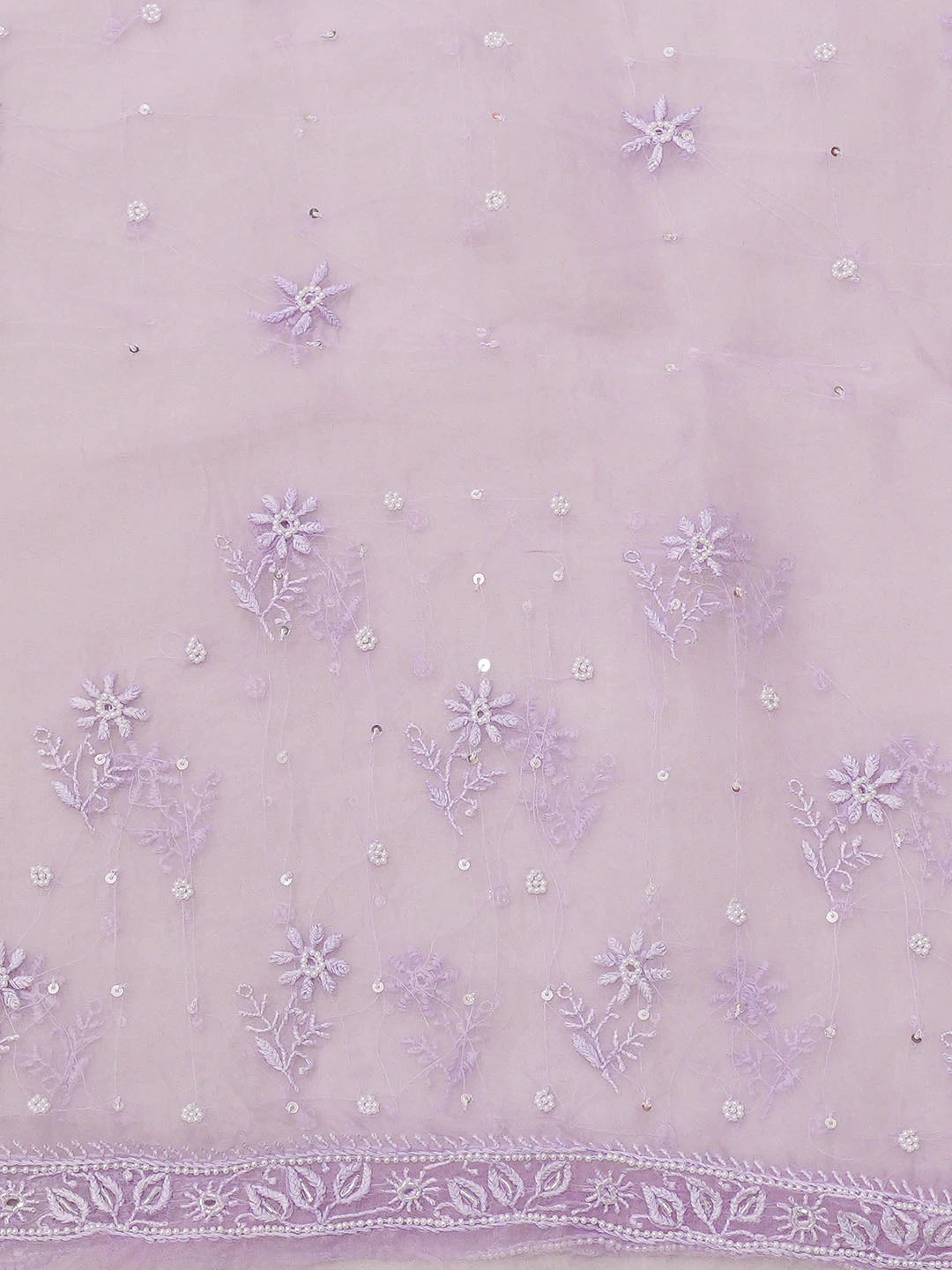 Ada Hand Embroidered Lavender Organza Lucknowi Chikankari Saree and Blouse With Pearl Work 01A873567