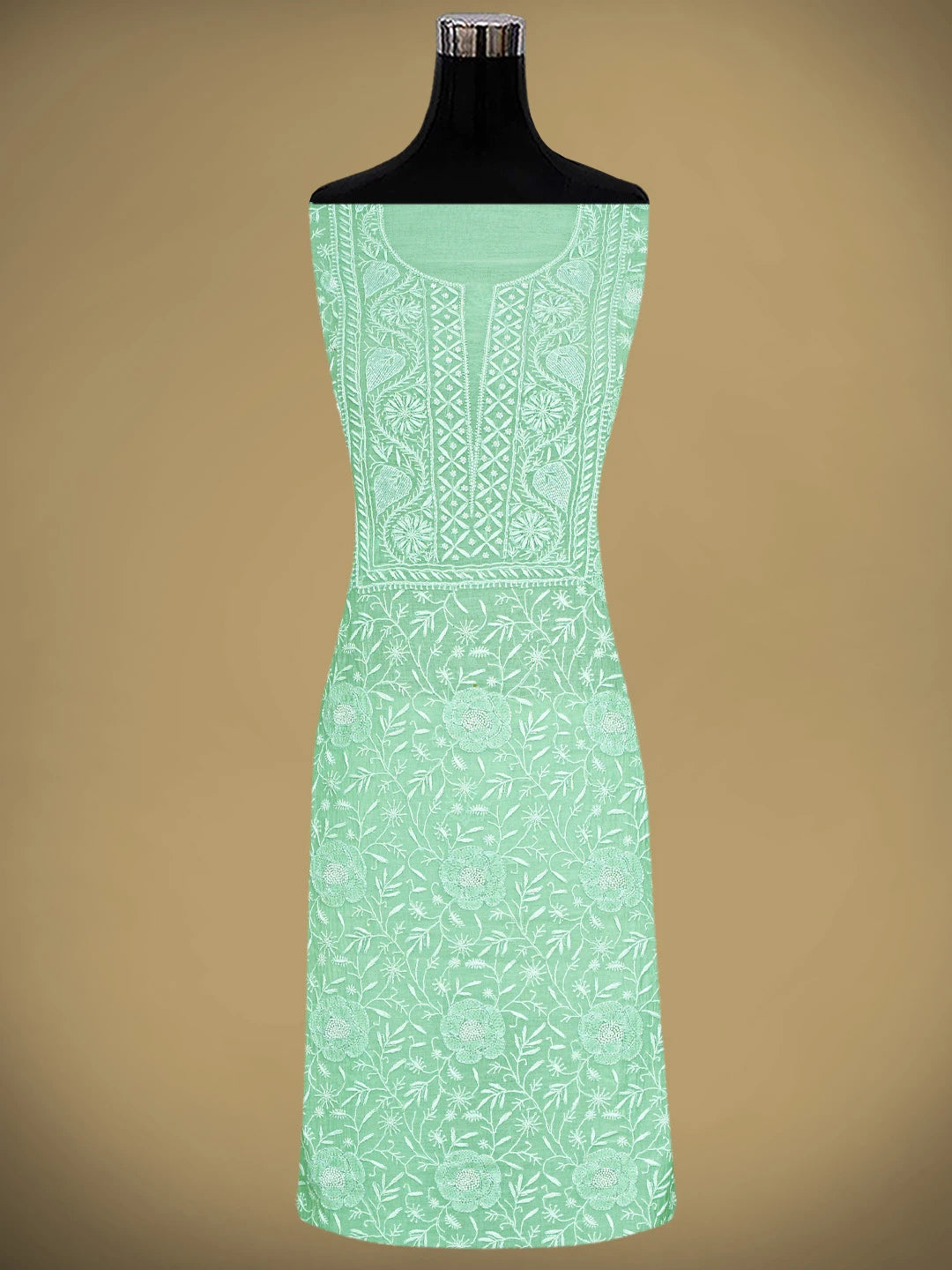 Ada Hand Embroidered Celadon Green Chanderi Lucknowi Chikankari Unstitched Kurta Dupatta Set With Cutdana Work 01A922086