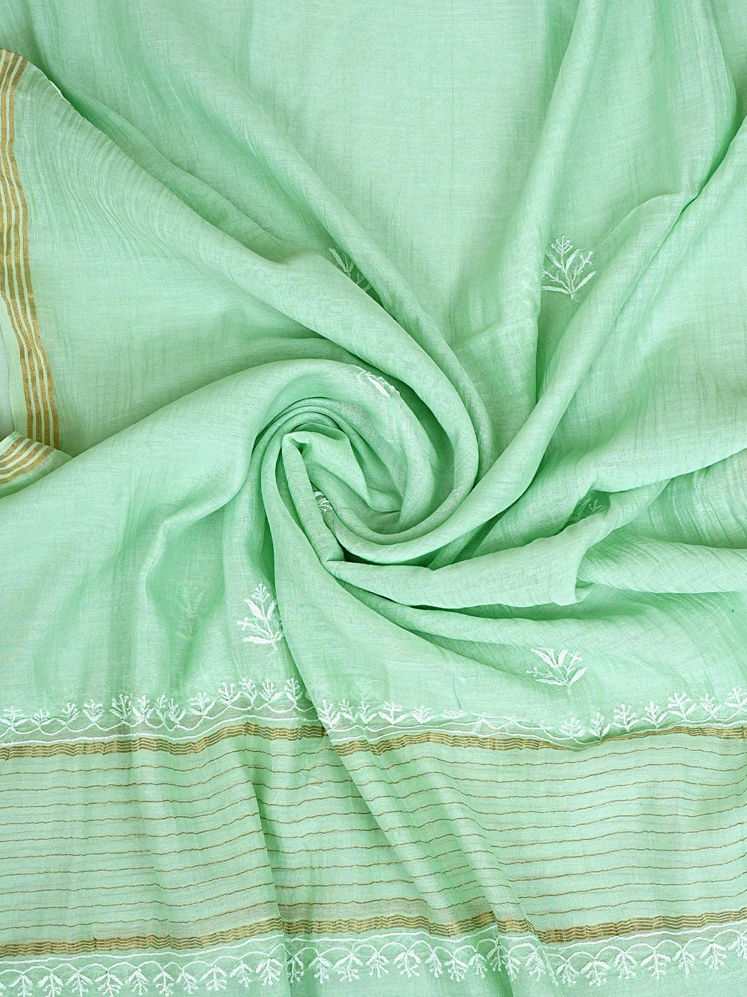 Ada Hand Embroidered Celadon Green Chanderi Lucknowi Chikankari Unstitched Kurta Dupatta Set With Cutdana Work 01A922086