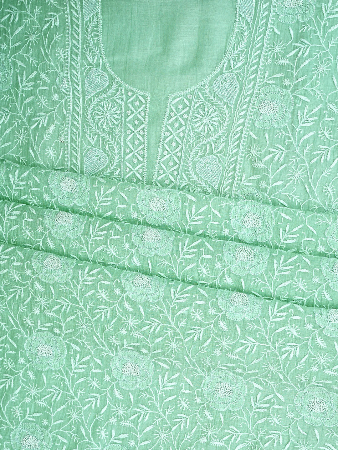 Ada Hand Embroidered Celadon Green Chanderi Lucknowi Chikankari Unstitched Kurta Dupatta Set With Cutdana Work 01A922086
