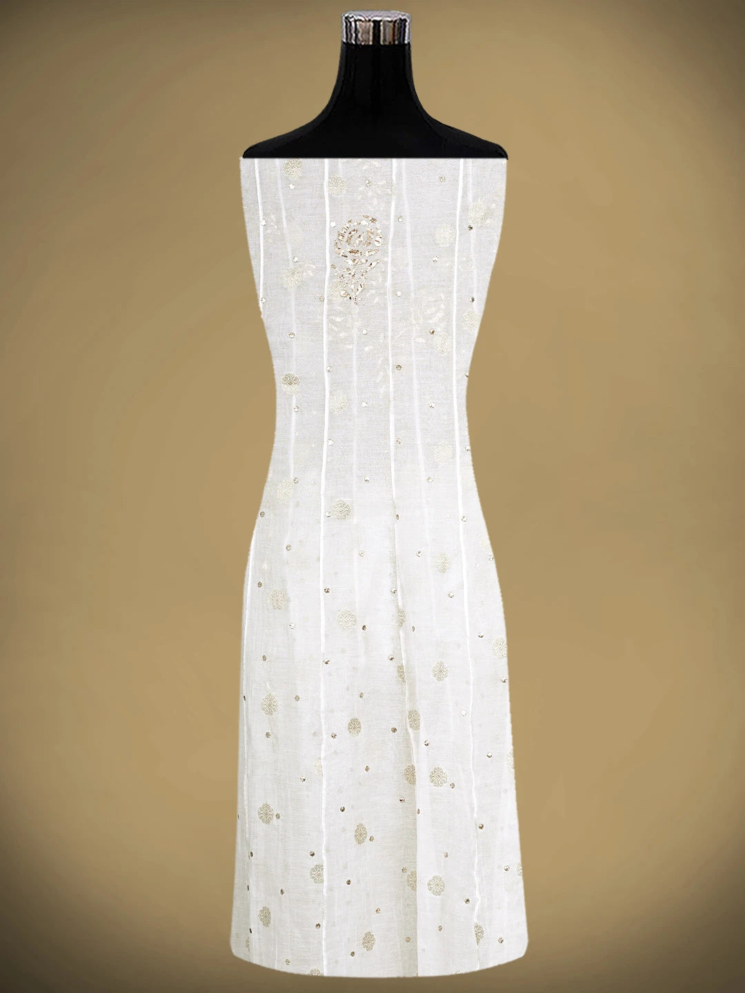 Ada Hand Embroidered White Chanderi Semi-stitched Anarkali Kurta Dupatta Set With Muqaish/Mukaish Work 01A903437