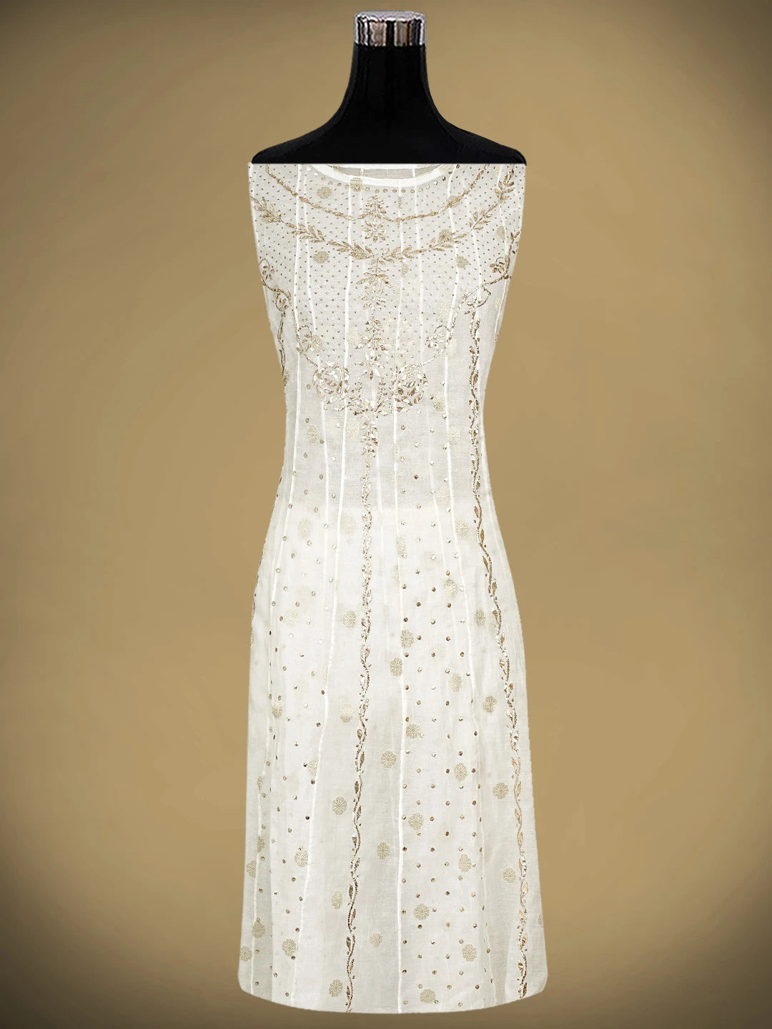 Ada Hand Embroidered White Chanderi Semi-stitched Anarkali Kurta Dupatta Set With Muqaish/Mukaish Work 01A903437