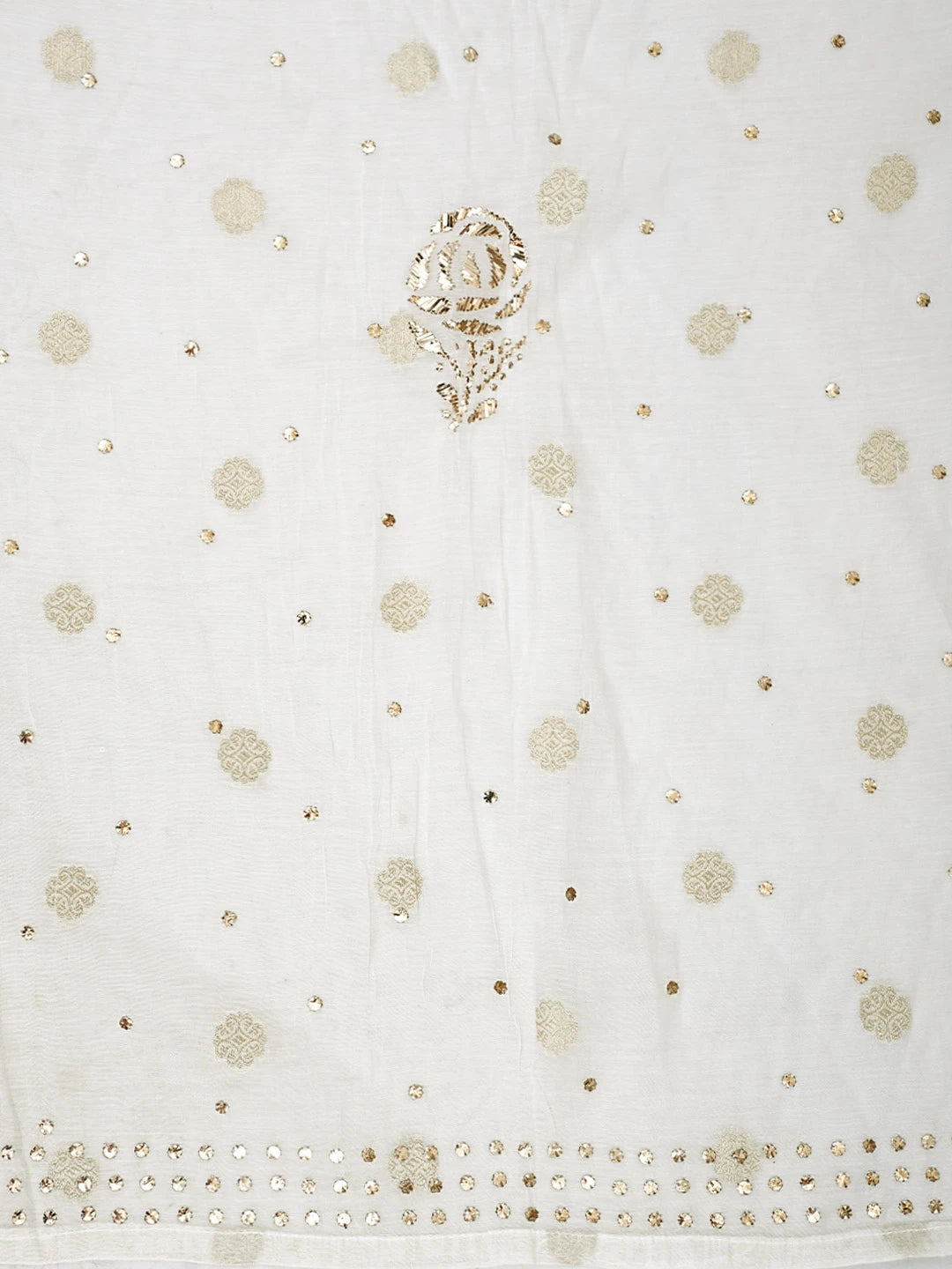 Ada Hand Embroidered White Chanderi Semi-stitched Anarkali Kurta Dupatta Set With Muqaish/Mukaish Work 01A903437