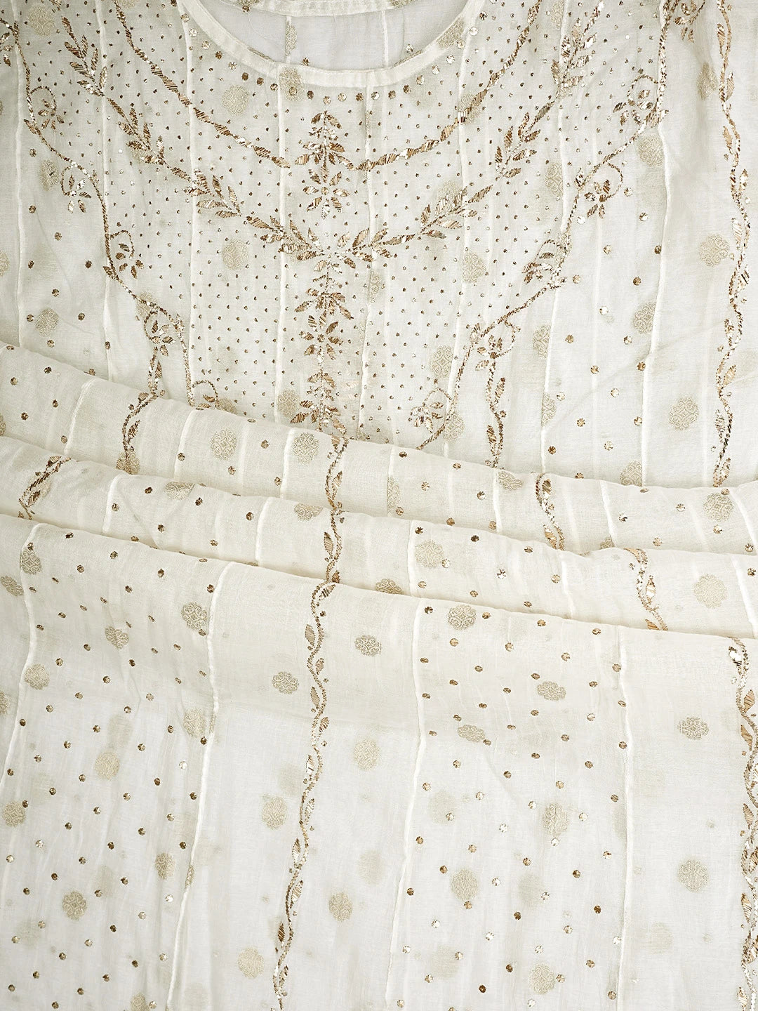 Ada Hand Embroidered White Chanderi Semi-stitched Anarkali Kurta Dupatta Set With Muqaish/Mukaish Work 01A903437