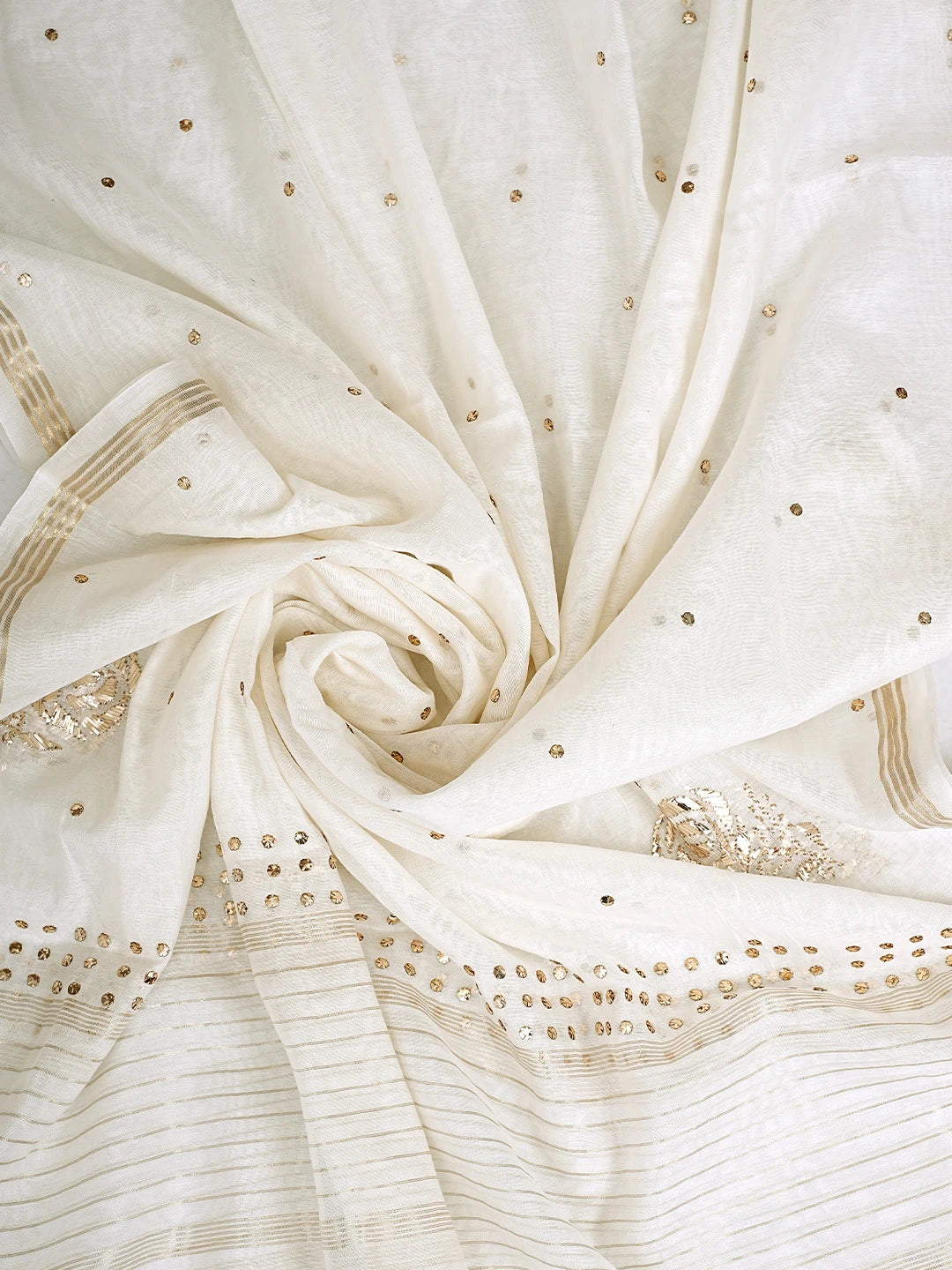 Ada Hand Embroidered White Chanderi Semi-stitched Anarkali Kurta Dupatta Set With Muqaish/Mukaish Work 01A903437