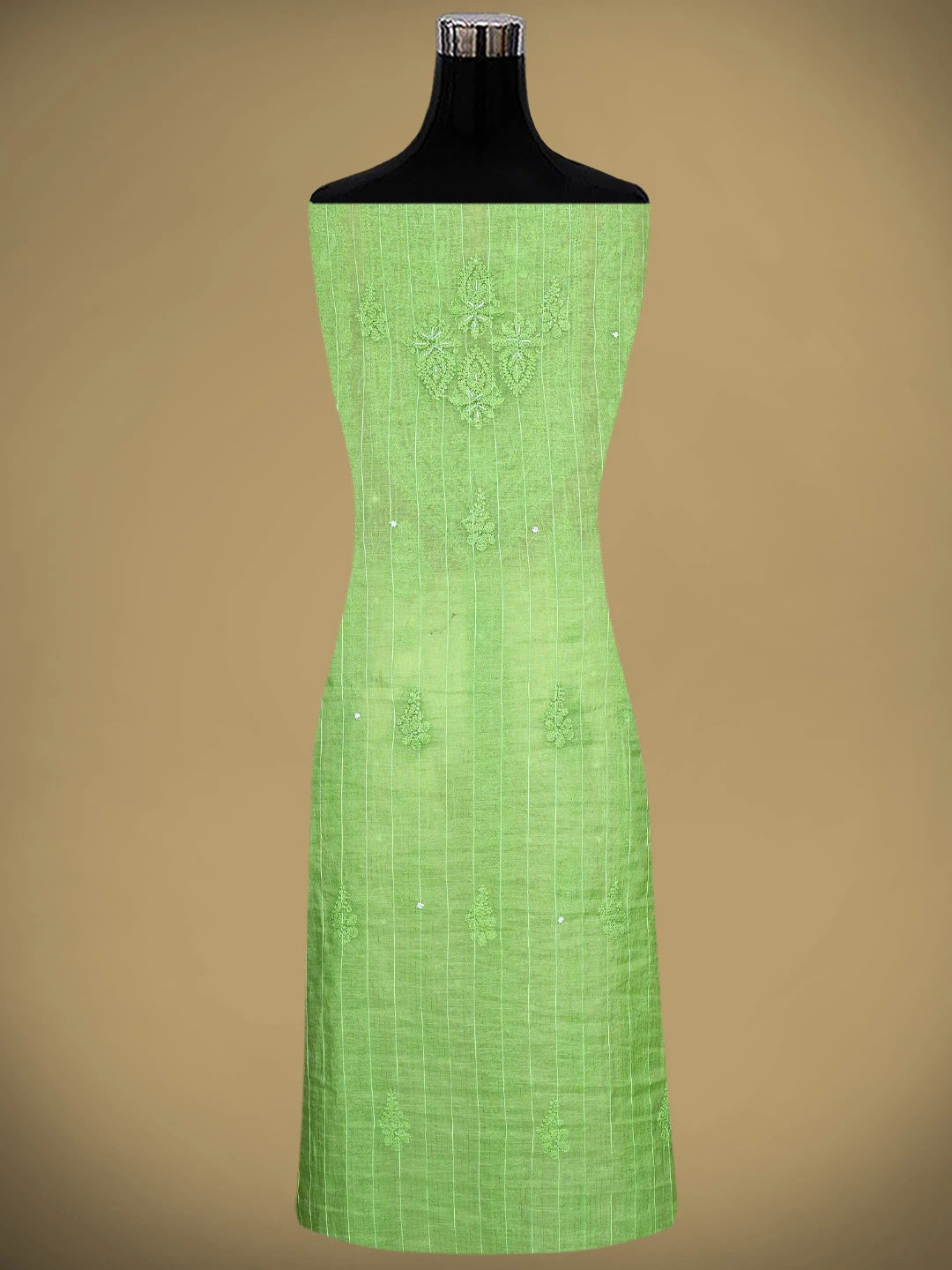 Ada Hand Embroidered Willow Green Chanderi Lucknowi Chikankari Unstitched Kurta Dupatta Set With Cutdana Work 01A922074