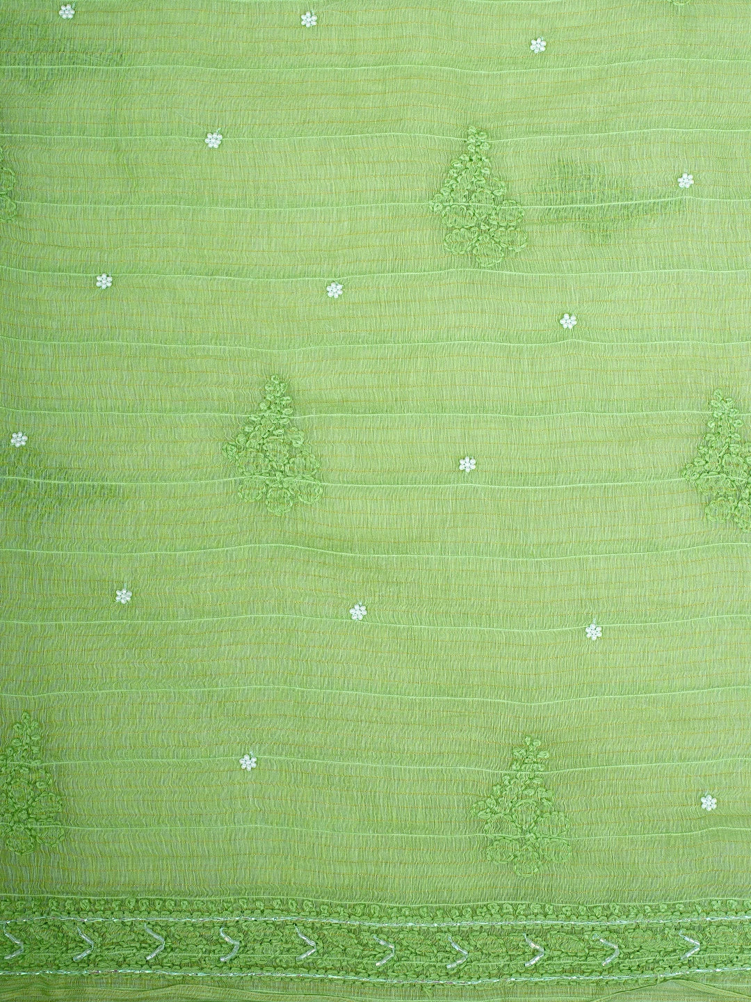 Ada Hand Embroidered Willow Green Chanderi Lucknowi Chikankari Unstitched Kurta Dupatta Set With Cutdana Work 01A922074