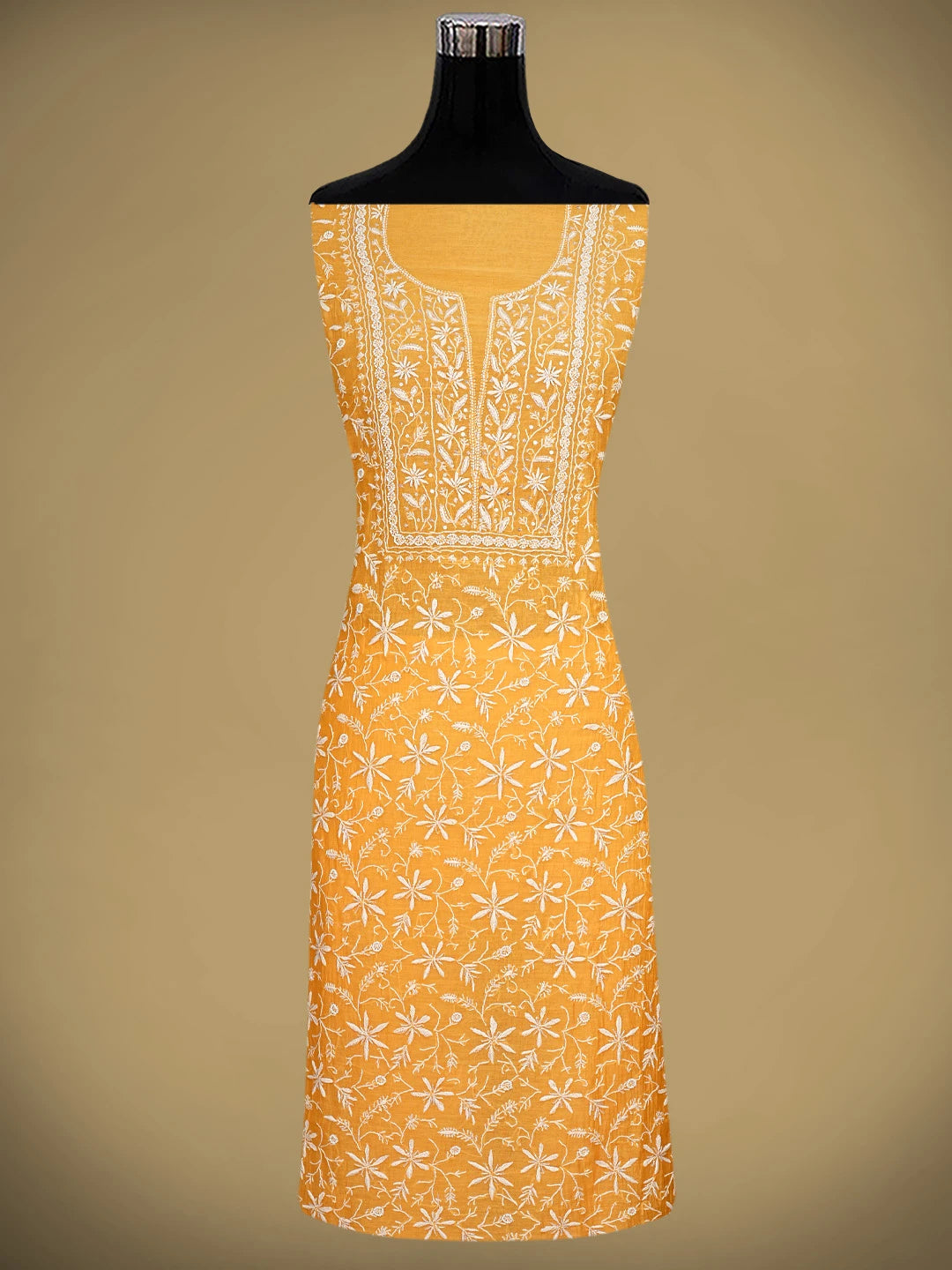 Ada Hand Embroidered Orange Chanderi Lucknowi Chikankari Unstitched Kurta Dupatta Set With Cutdana Work 01A922089