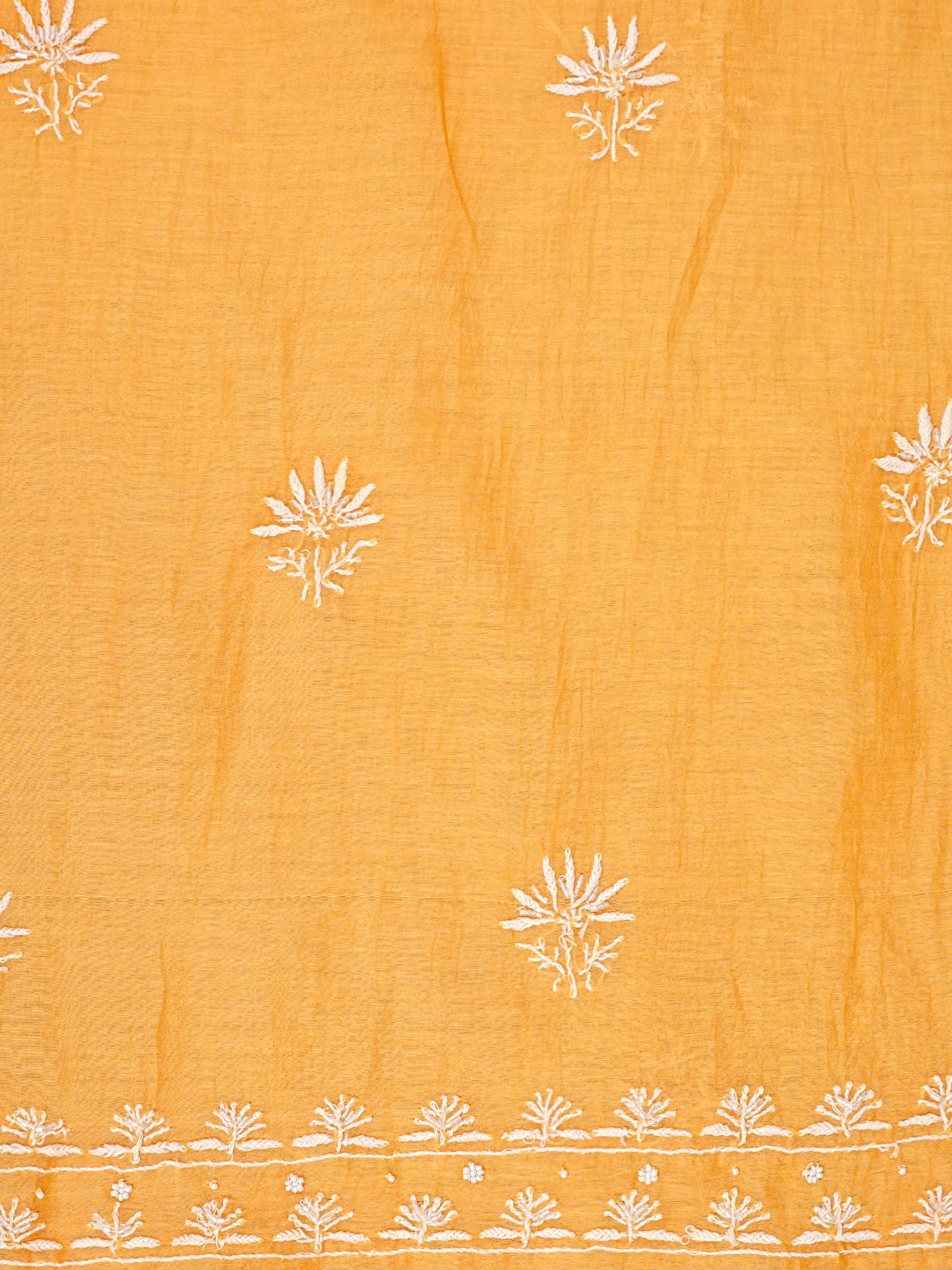 Ada Hand Embroidered Orange Chanderi Lucknowi Chikankari Unstitched Kurta Dupatta Set With Cutdana Work 01A922089