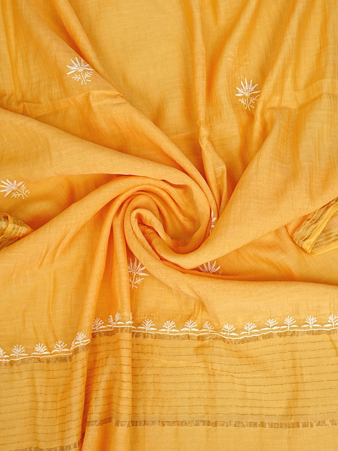 Ada Hand Embroidered Orange Chanderi Lucknowi Chikankari Unstitched Kurta Dupatta Set With Cutdana Work 01A922089