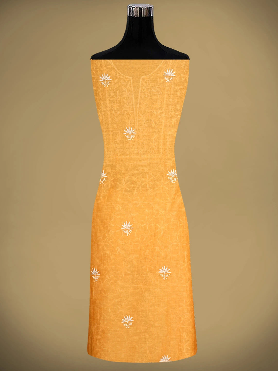 Ada Hand Embroidered Orange Chanderi Lucknowi Chikankari Unstitched Kurta Dupatta Set With Cutdana Work 01A922089