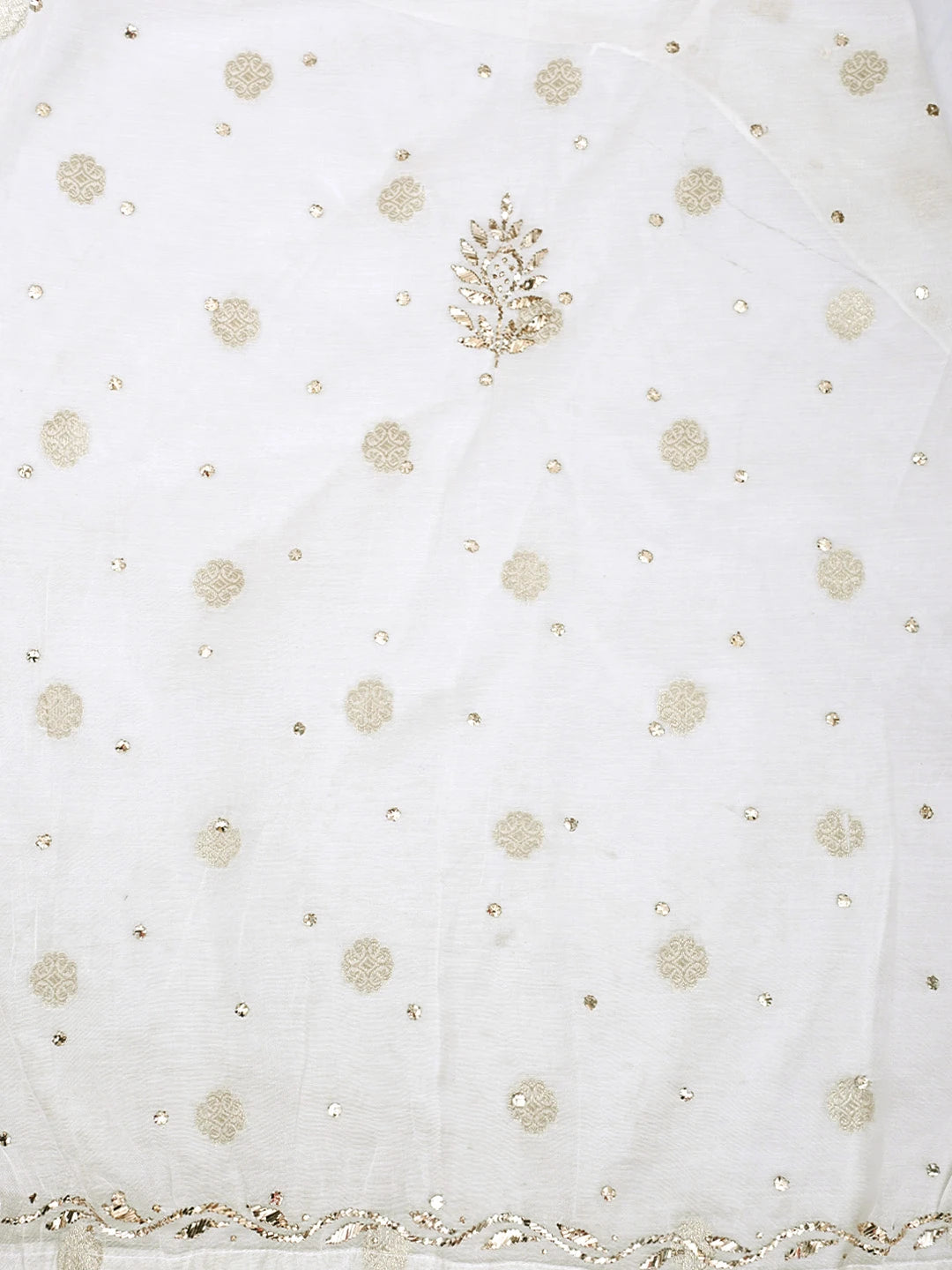 Ada Hand Embroidered White Chanderi Semi-stitched Anarkali Kurta Dupatta Set With Muqaish/Mukaish Work 01A903432