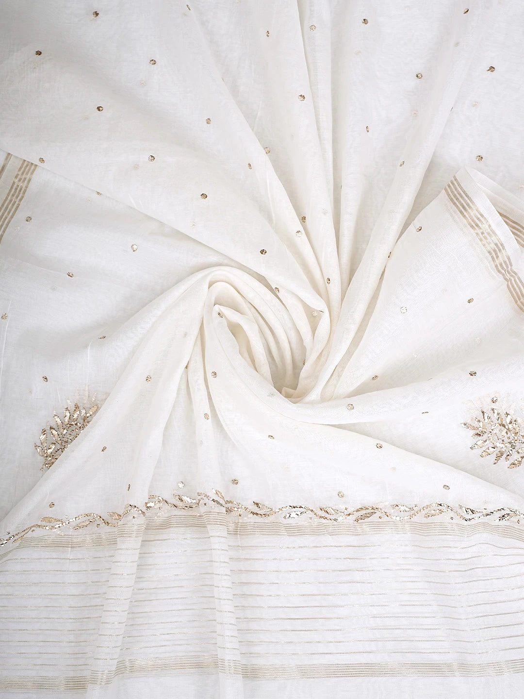 Ada Hand Embroidered White Chanderi Semi-stitched Anarkali Kurta Dupatta Set With Muqaish/Mukaish Work 01A903432