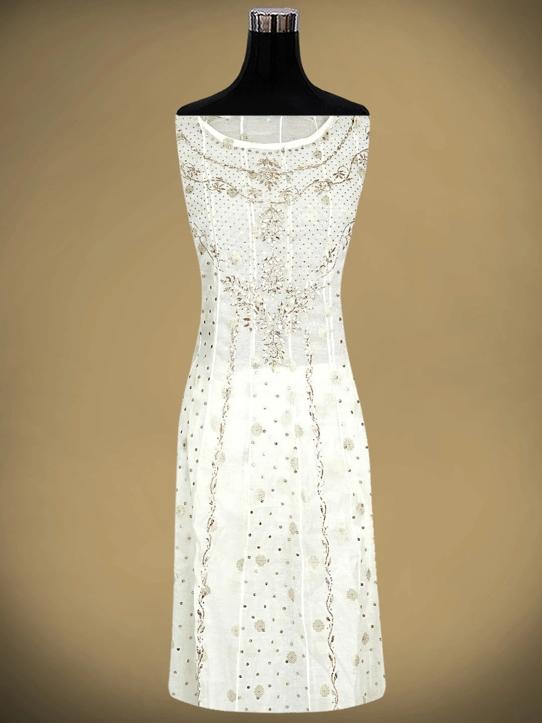 Ada Hand Embroidered White Chanderi Semi-stitched Anarkali Kurta Dupatta Set With Muqaish/Mukaish Work 01A903432