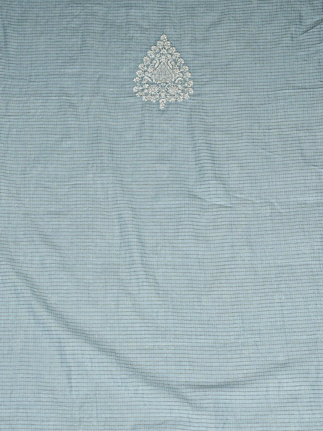 Ada Hand Embroidered Blue Chanderi Lucknowi Chikankari Unstitched Kurta With Pearl Work 01A902242