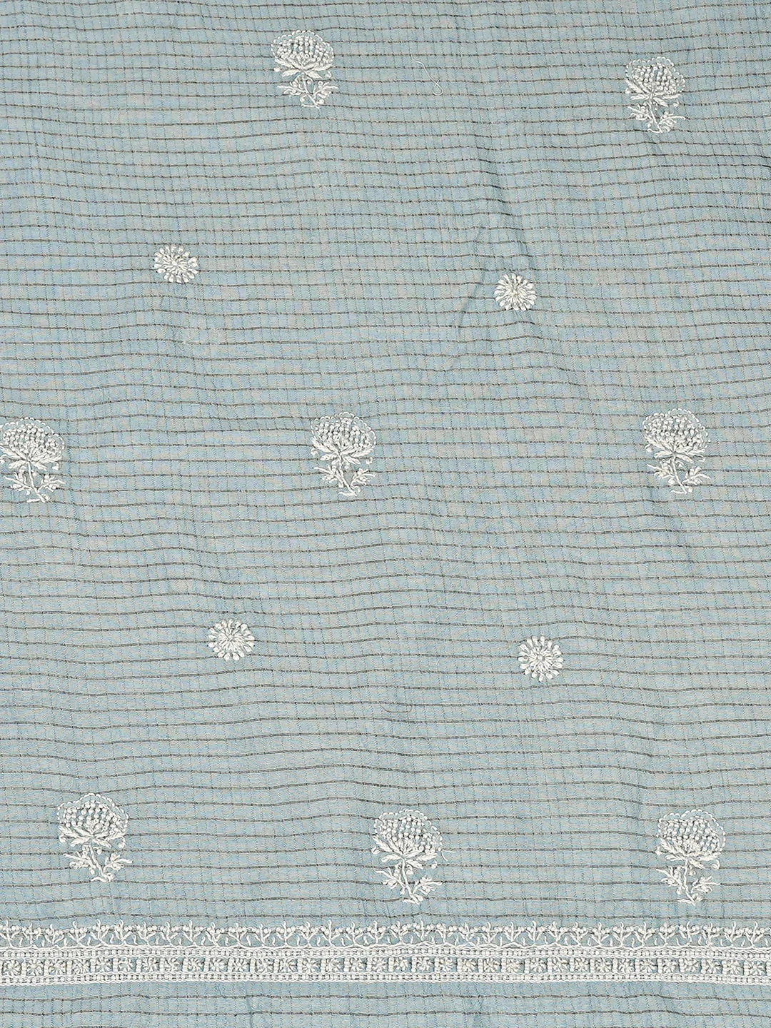 Ada Hand Embroidered Blue Chanderi Lucknowi Chikankari Unstitched Kurta With Pearl Work 01A902242