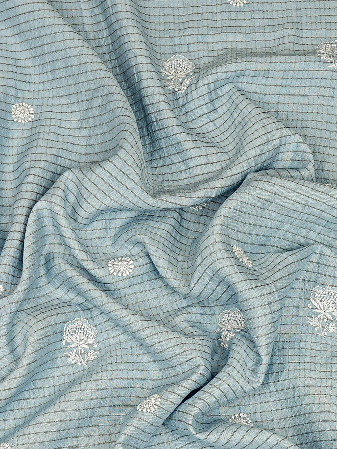 Ada Hand Embroidered Blue Chanderi Lucknowi Chikankari Unstitched Kurta With Pearl Work 01A902242