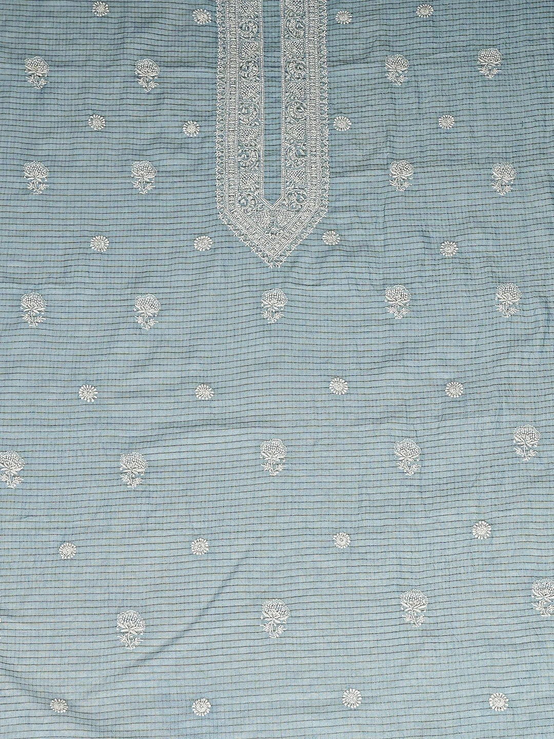Ada Hand Embroidered Blue Chanderi Lucknowi Chikankari Unstitched Kurta With Pearl Work 01A902242