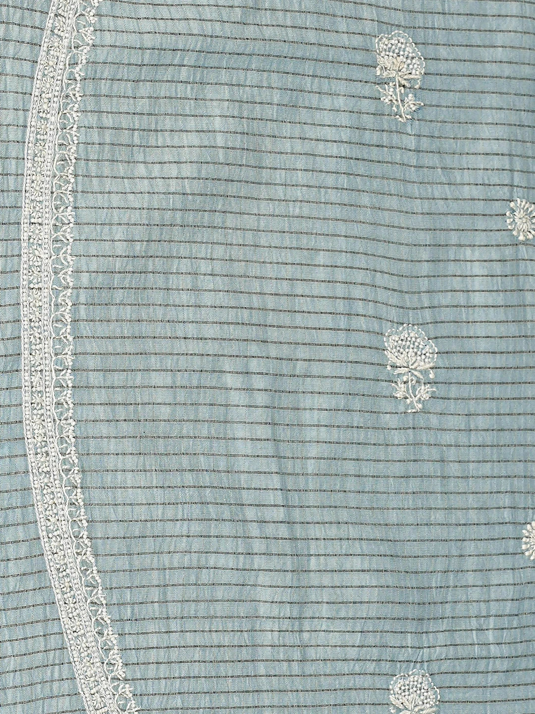 Ada Hand Embroidered Blue Chanderi Lucknowi Chikankari Unstitched Kurta With Pearl Work 01A902242